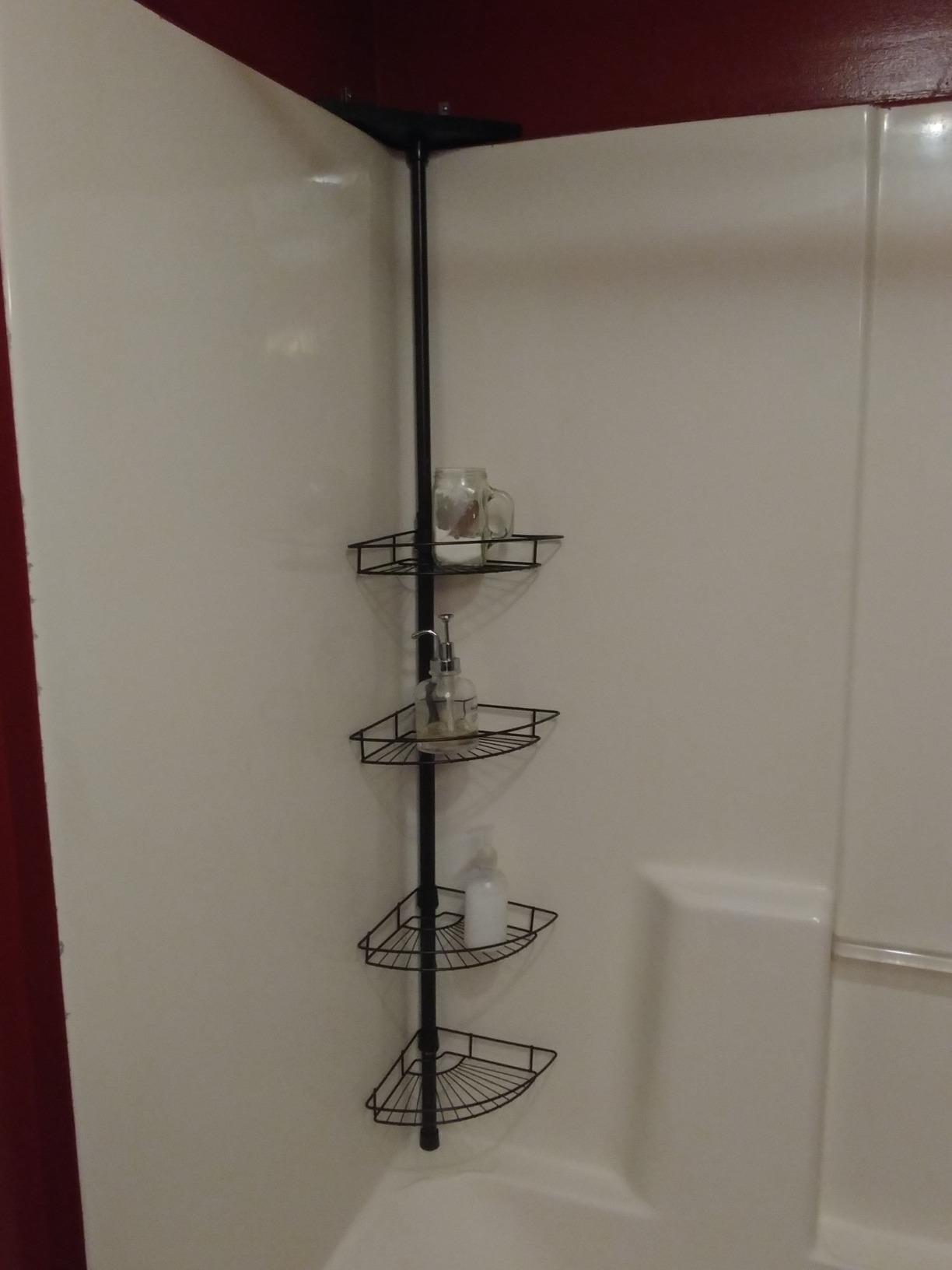 Zenna Home Tension Pole Shower Caddy Corner Organizer, Adjustable Standing Shower Caddy with 4 Baskets and Towel Bar, Rust Resistant Bathroom Tension Rod Organizer, 60 to 97 Inch, Bronze - Customer Photo 1