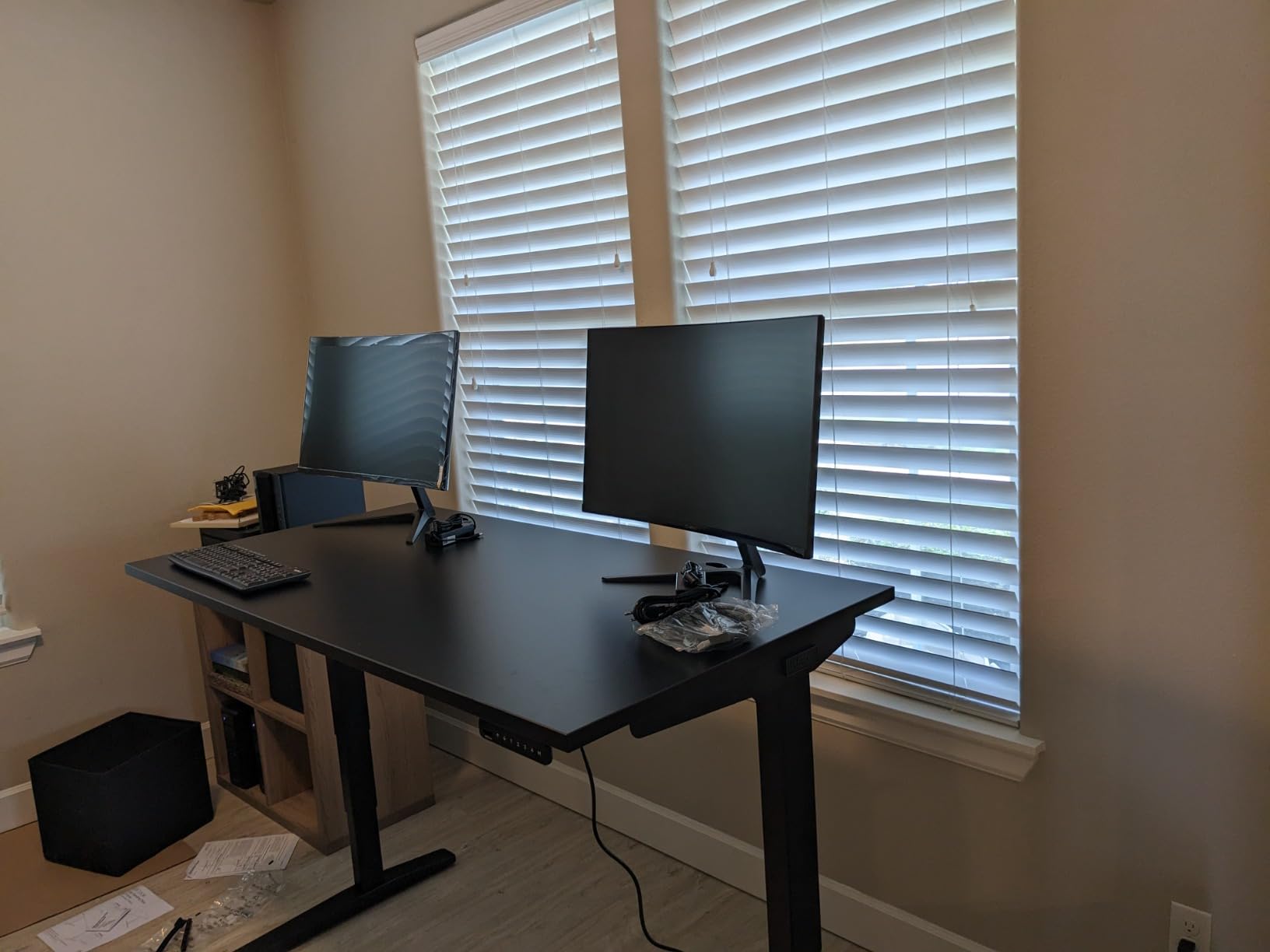 UPLIFTDESK V3 2-Leg Walnut Laminate Wood Standing Desk – Adjustable Height, Advanced 1-Touch Memory Keypad, Under Desk Cable Management, Wire Grommets & Rocker Board (Black C-Frame, 72 x 30 inch) - Customer Photo 1