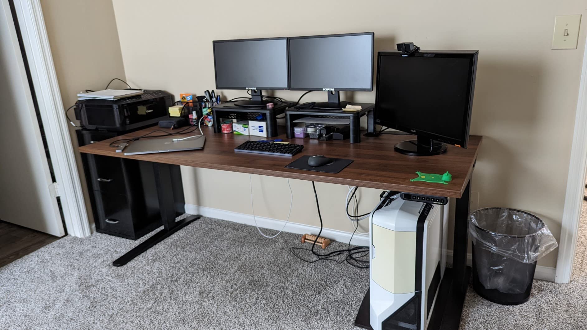 UPLIFTDESK V3 2-Leg Walnut Laminate Wood Standing Desk – Adjustable Height, Advanced 1-Touch Memory Keypad, Under Desk Cable Management, Wire Grommets & Rocker Board (Black C-Frame, 72 x 30 inch) - Customer Photo 2