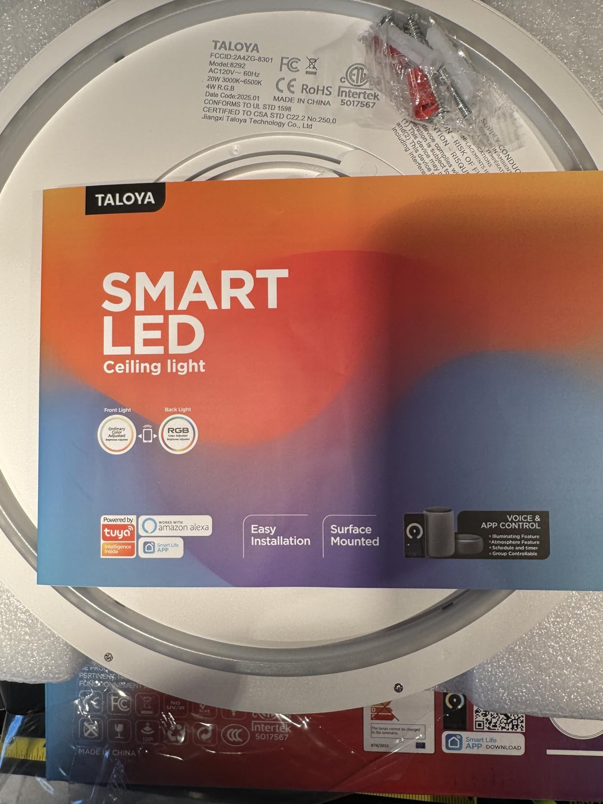 TALOYA Smart Ceiling Light Flush Mount LED WiFi,Compatible with Alexa Google Home,Dimmable Low Profile Ambient Light Fixture for Bedroom Living Room Hallway Kitchen Nursery,12 Inch,RGB - Customer Photo 1