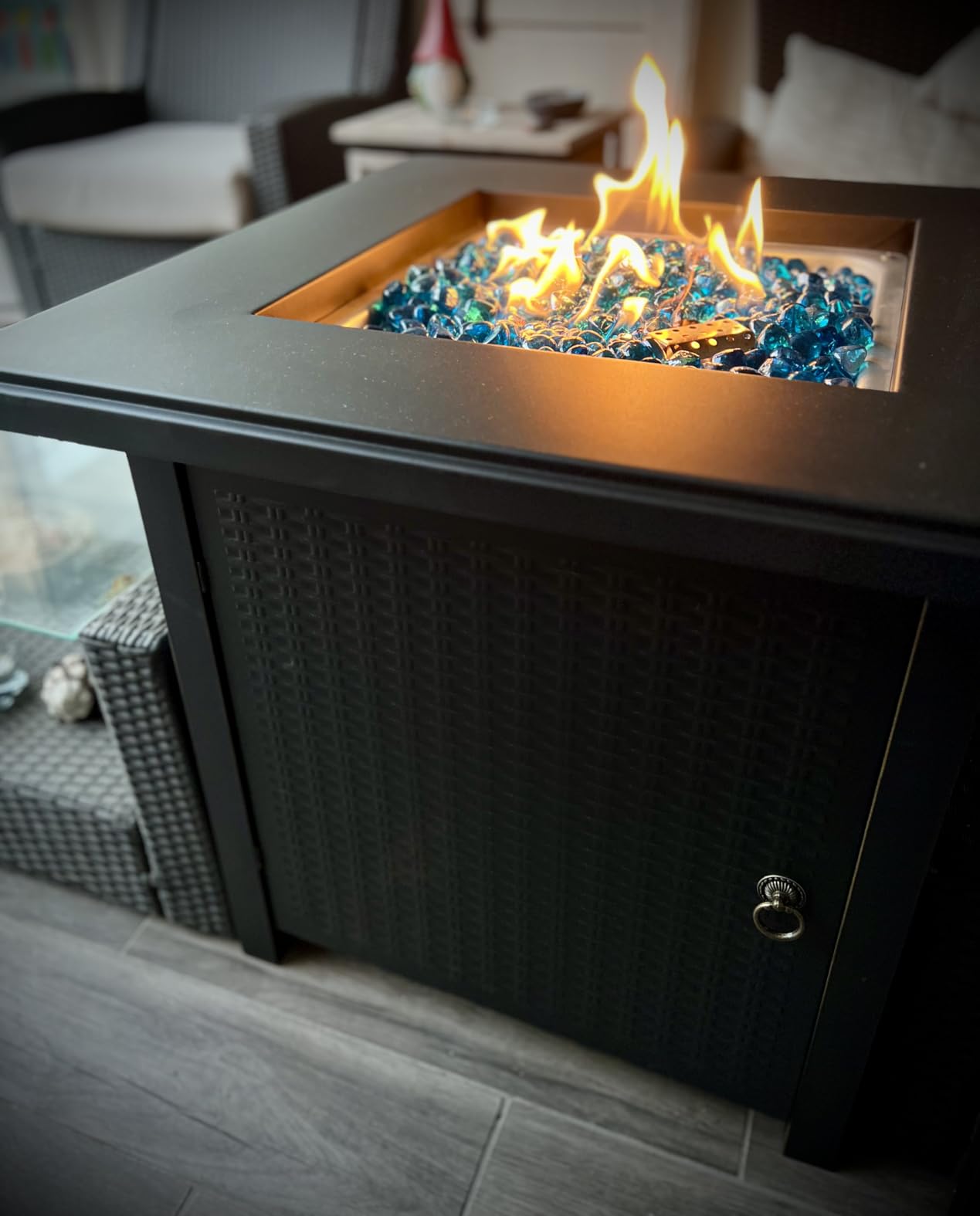 BALI OUTDOORS Gas FirePit Table, 28 inch 50,000 BTU Square Outdoor Propane Fire Pit Table with Lid and Blue Fire Glass - Customer Photo 2