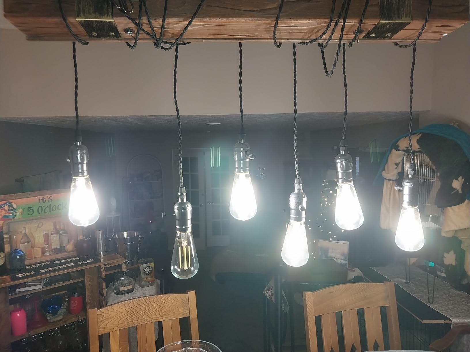 Farmhouse Lighting Rustic Chandelier Dining Room Lighting Fixtures Hanging Farmhouse Chandelier Chandeliers 6 E26 Bulb Sockets Industrial Suspension Light Line Can Be Adjusted Freely (With Switch) - Customer Photo 1