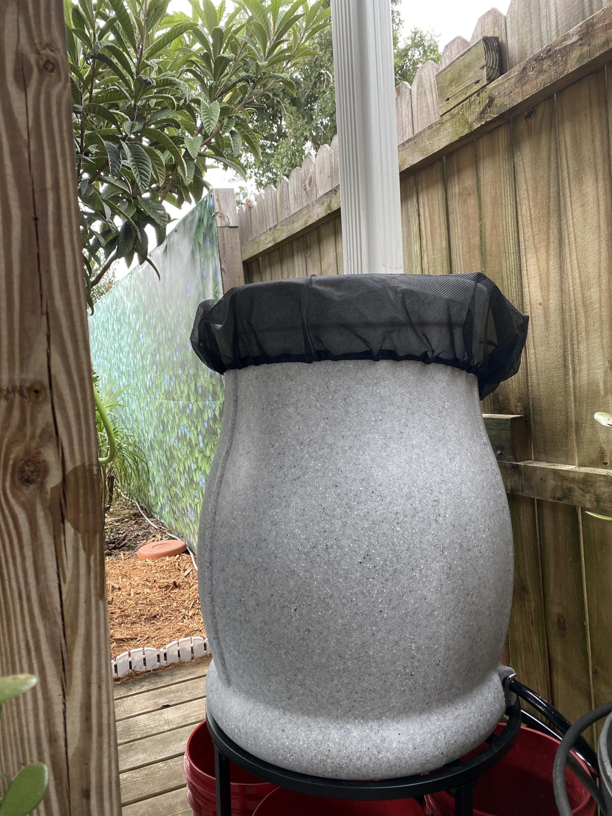 FCMP Outdoor Catalina 45-Gallon Rain Barrel – BPA-Free Flat-Back Design with 3.5 Foot Garden Hose, Shut-Off Thumb Valve, and Fixed Lid - Customer Photo 2