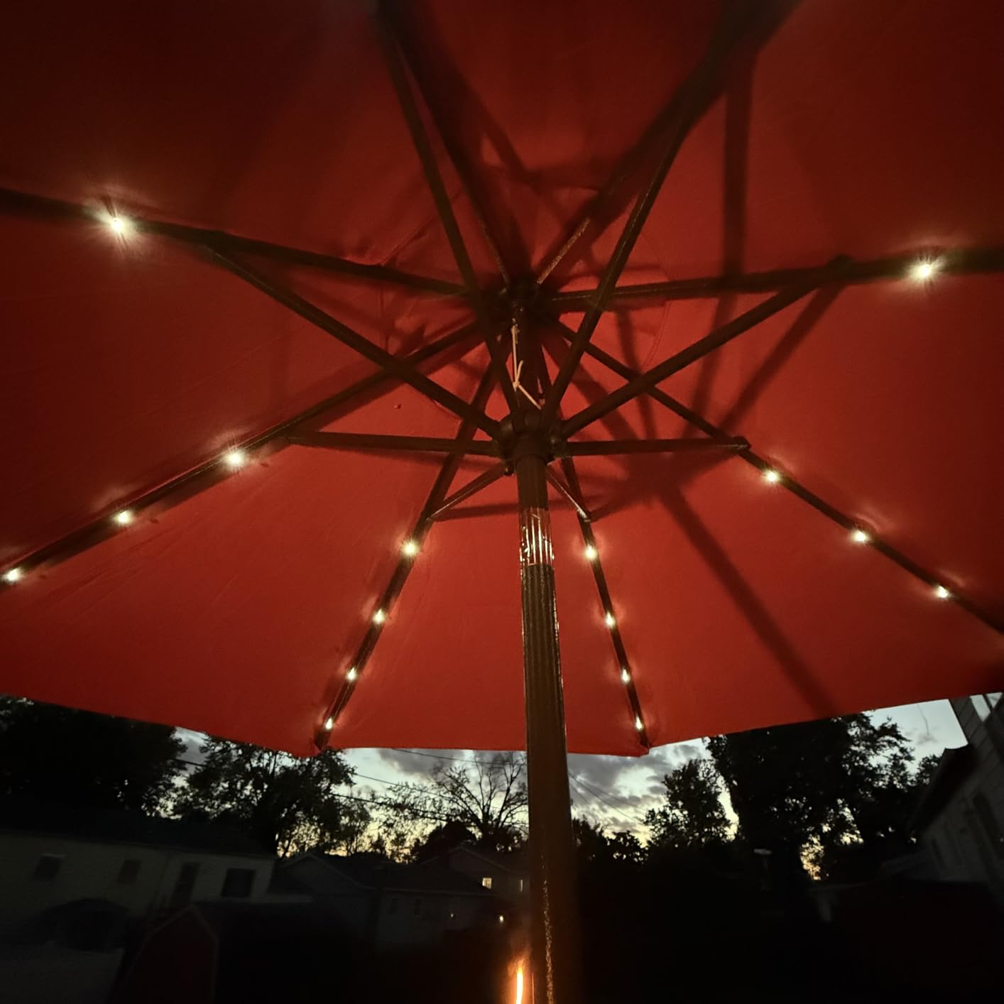 Blissun 9 ft Solar Umbrella 32 LED Lighted Patio Umbrella Table Market Umbrella with Tilt and Crank Outdoor Umbrella for Garden, Deck, Backyard, Pool and Beach (Cerulean) - Customer Photo 1