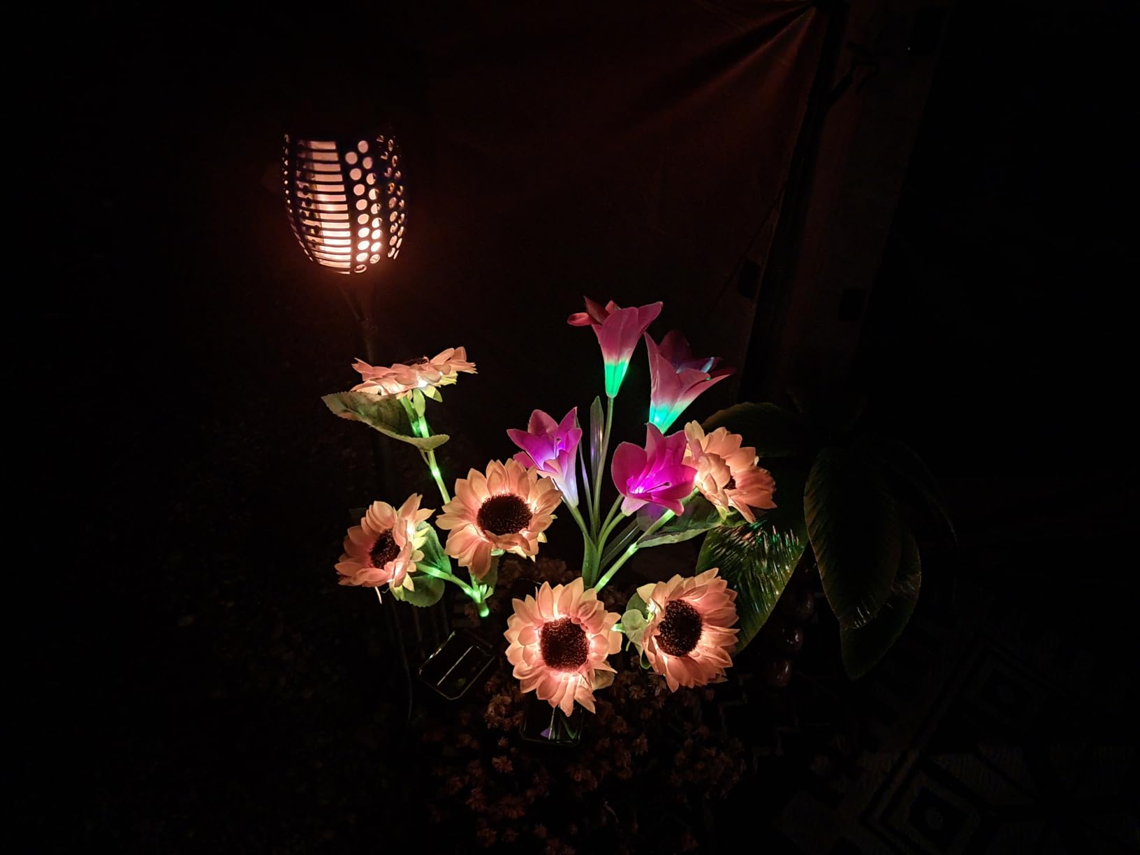 KOOPER Outdoor Solar Lights, 4 Pack Solar Garden Light with Bigger Lily Flowers, Waterproof 7 Color Changing Solar Lights Outdoor - Bigger Panel for Patio Yard Garden Decoration, Gift for Mom - Customer Photo 1