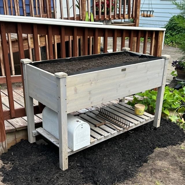 Best Choice Products Raised Garden Bed 48x24x32-inch Mobile Elevated Wood Planter w/Lockable Wheels, Storage Shelf, Protective Liner - Natural - Customer Photo 4