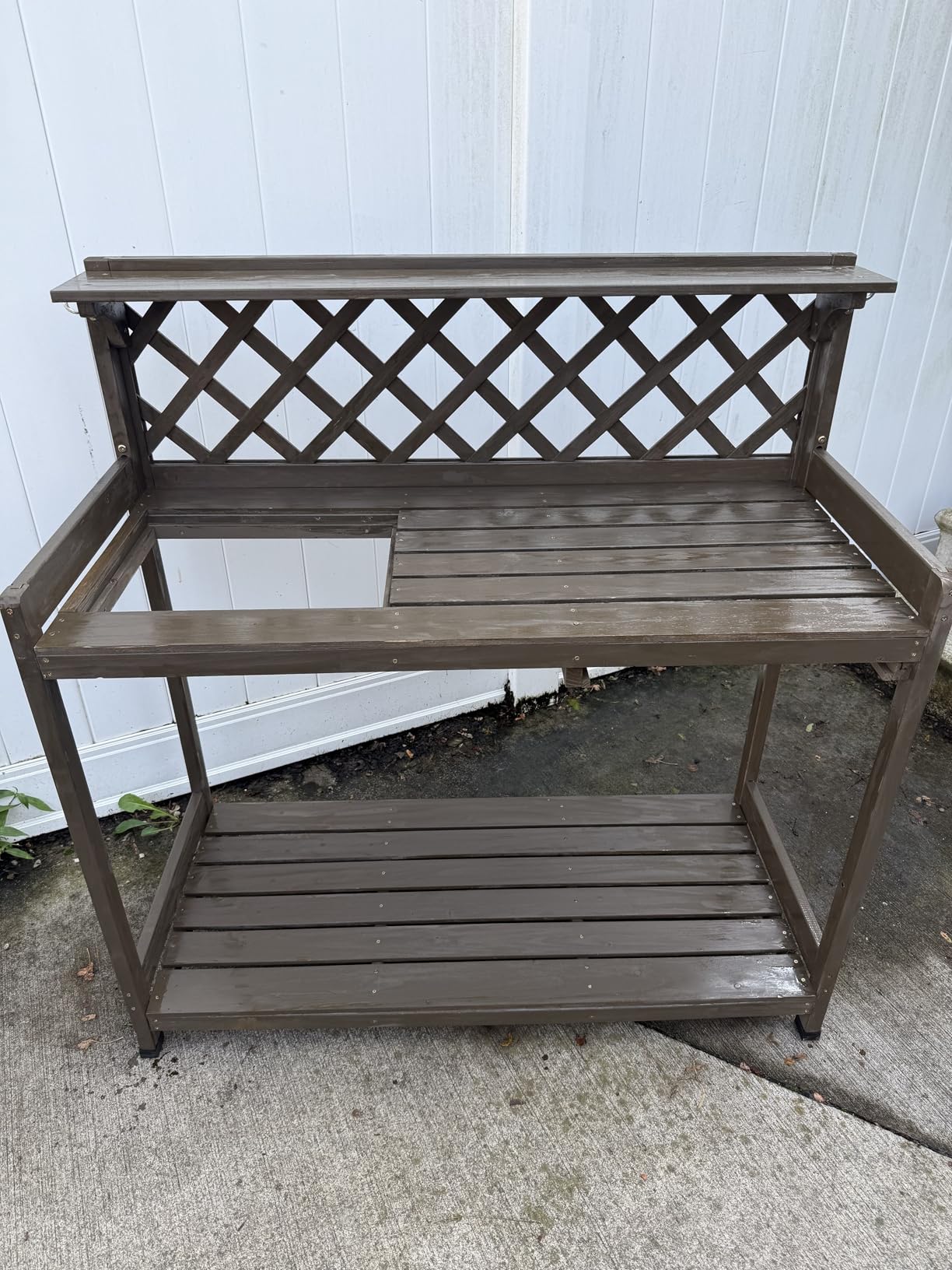 Aivituvin Potting Bench with PVC Layer, Outdoor Gardening Work Bench with Sink & Lid, Wooden Planting Table for Outside with Storage, Drawer, Shelf, Hook - Customer Photo 1