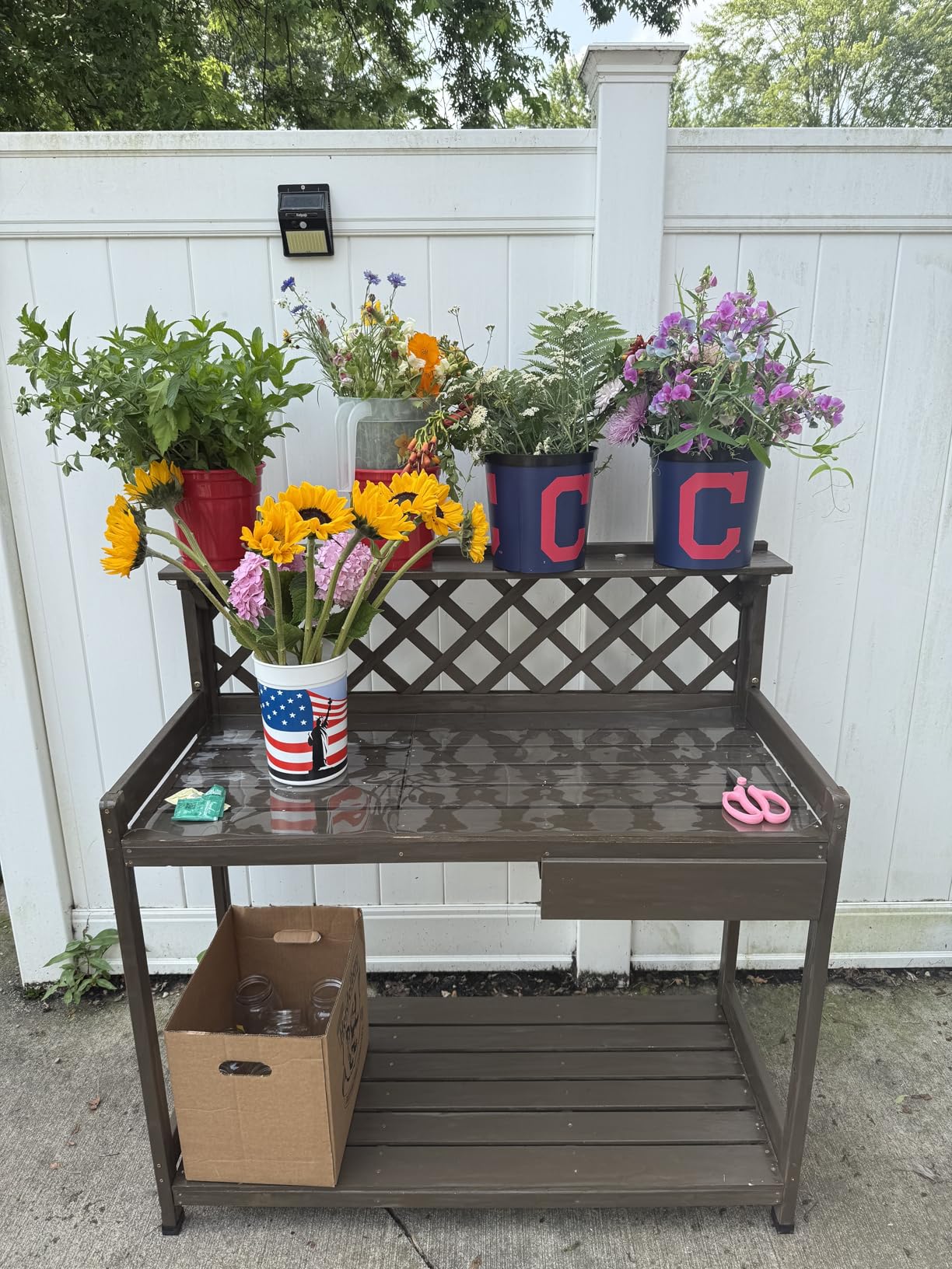 Aivituvin Potting Bench with PVC Layer, Outdoor Gardening Work Bench with Sink & Lid, Wooden Planting Table for Outside with Storage, Drawer, Shelf, Hook - Customer Photo 2