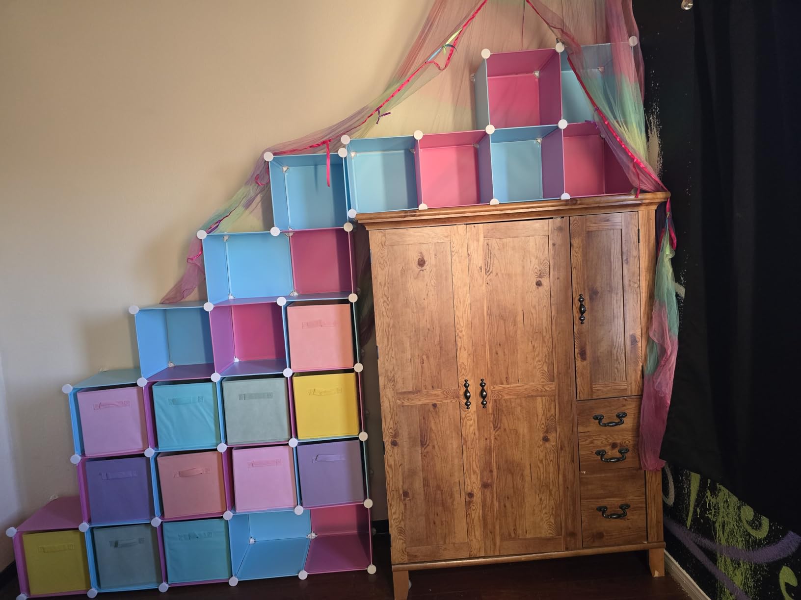 C&AHOME Cube Storage Organizer, 16-Cube Shelves Units, Plastic Storage Cubes, DIY Closet Organizer, Modular Closet Storage Shelves Ideal for Home, Bedroom, 48.4