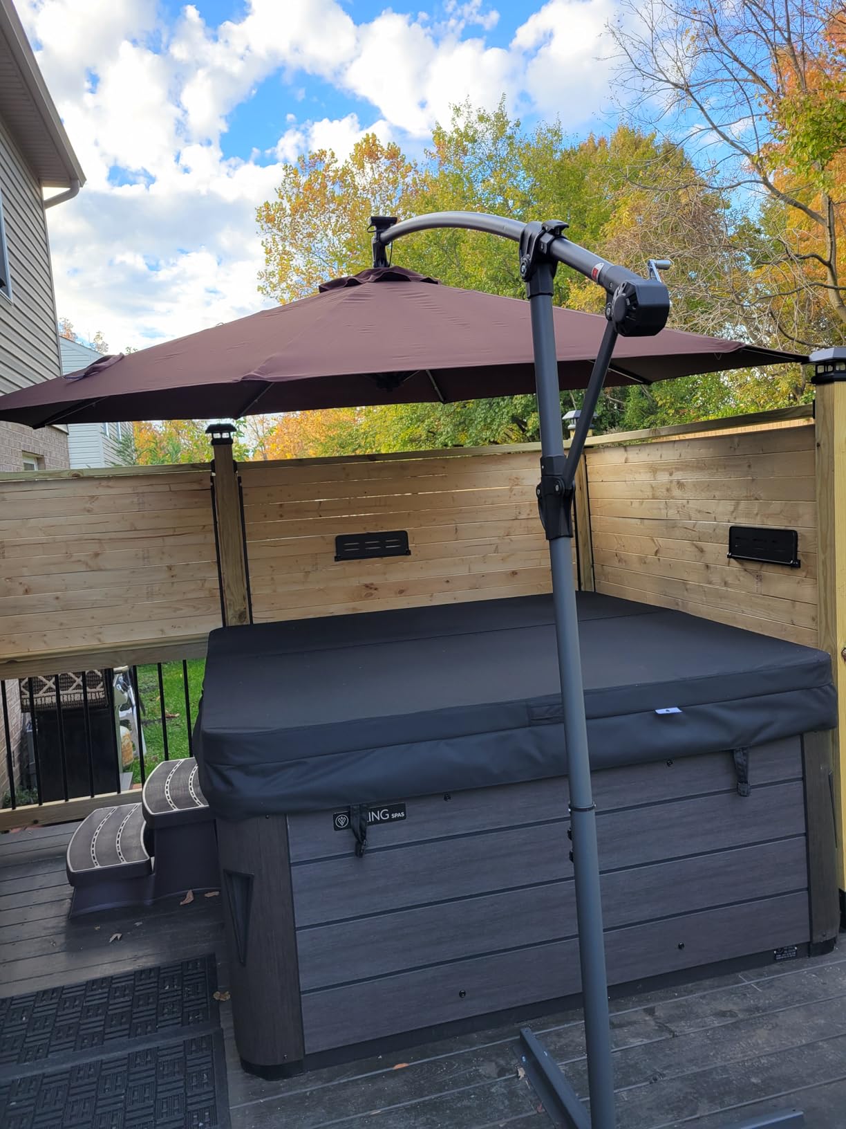 Best Choice Products 10ft Solar LED Offset Hanging Market Patio Umbrella for Backyard, Poolside, Lawn and Garden w/Easy Tilt Adjustment, Polyester Shade, 8 Ribs - Tan - Customer Photo 1