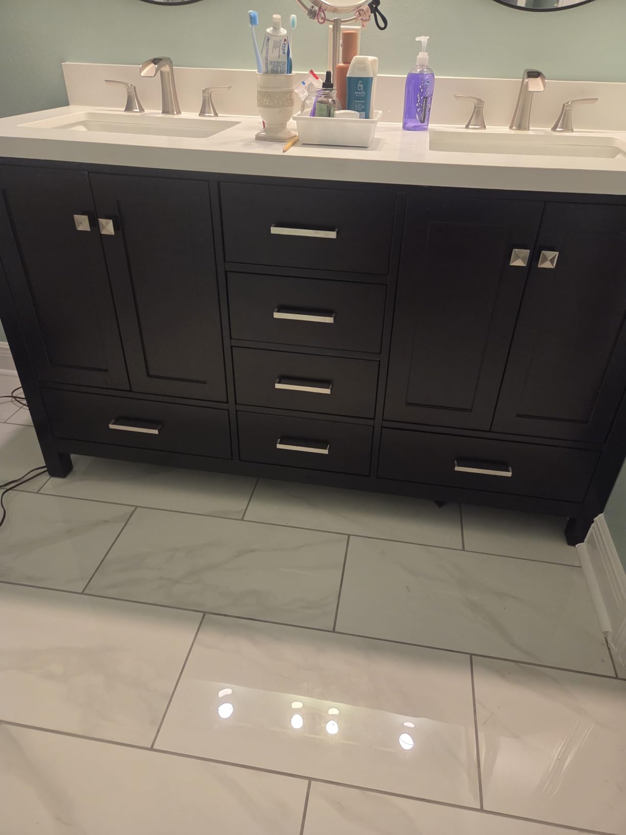 ARIEL Cambridge 61 Inch Espresso Bathroom Vanity Double Sink, Solid Wood, White Quartz Countertop, 1.5-Inch Edge, Rectangular Undermount Sinks, 4 Soft Closing Doors, 6 Drawers - Customer Photo 1