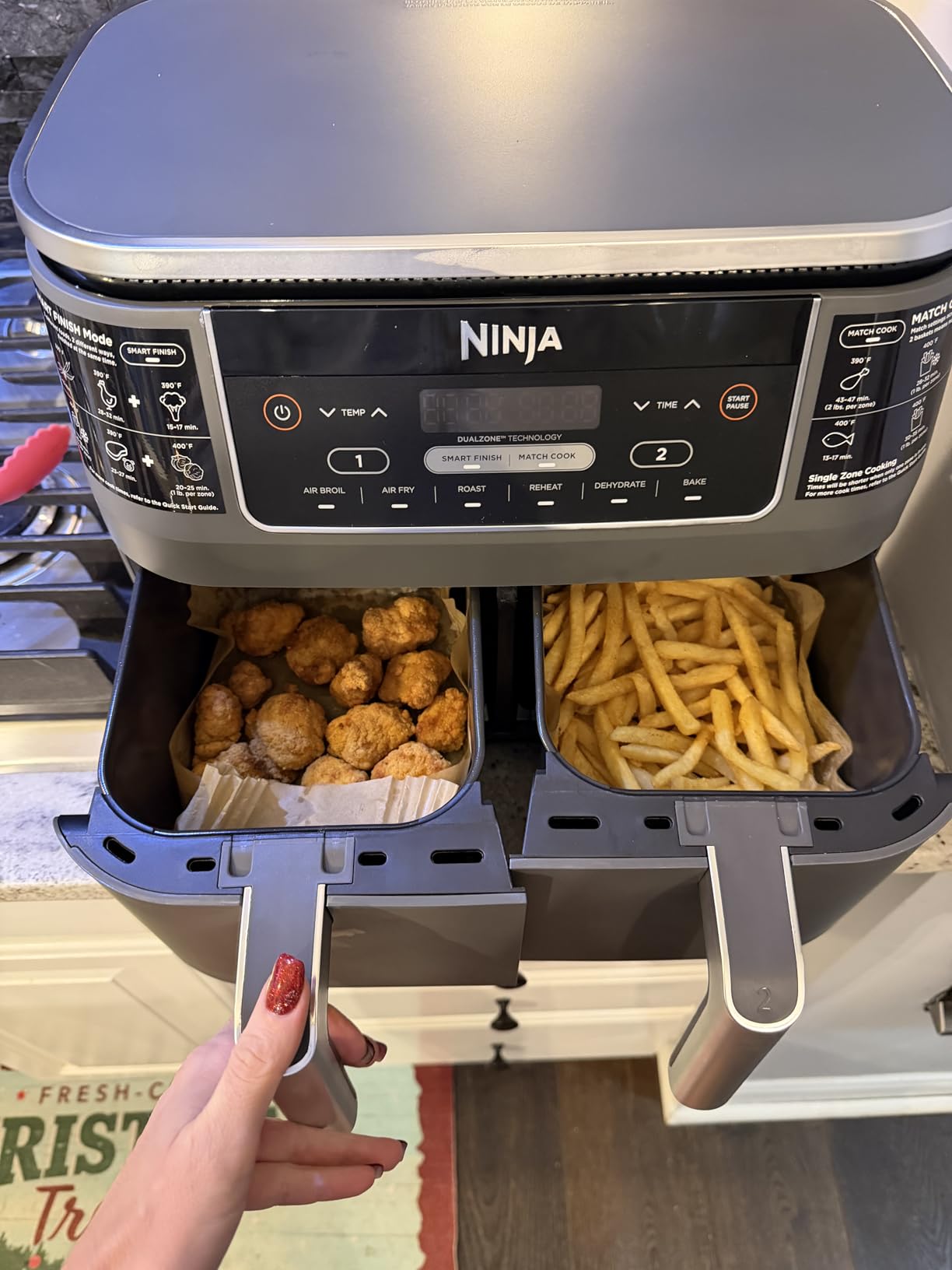 Ninja DZ201 Foodi 8 Quart 6-in-1 DualZone 2-Basket Air Fryer with 2 Independent Frying Baskets, Match Cook & Smart Finish to Roast, Broil, Dehydrate & More for Quick, Easy Meals, Grey - Customer Photo 1