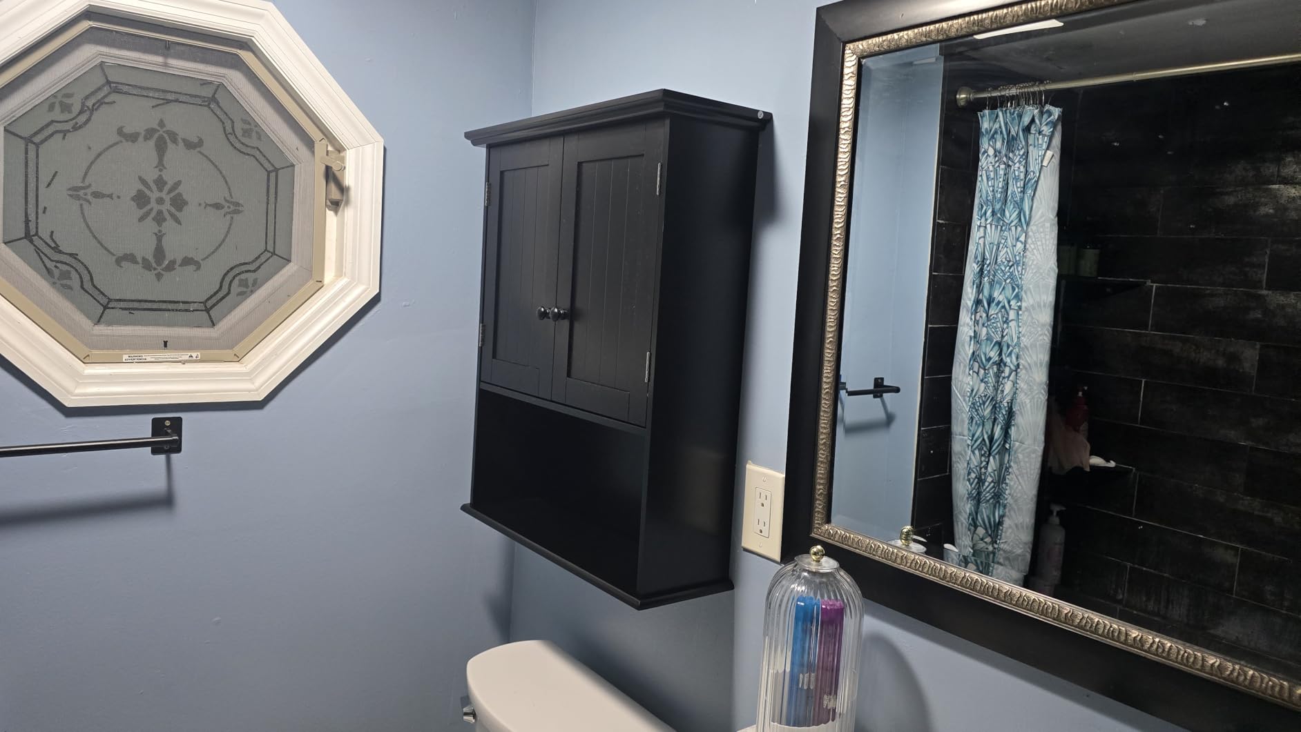 Tangkula Wall Mount Bathroom Cabinet Wooden Medicine Cabinet Storage Organizer with 2-Doors and 1-Shelf Cottage Collection Wall Cabinet (Grey) - Customer Photo 1