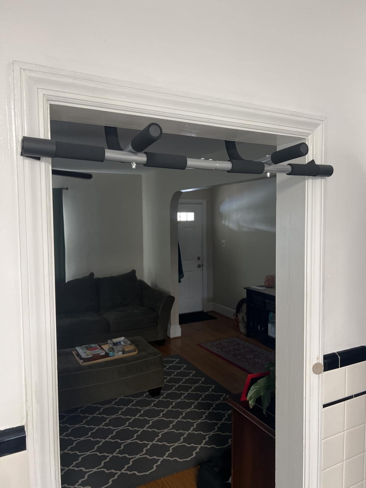 TOPOKO Upgrade Pull Up Bar for Doorway - Max Capacity 440 lbs, Portable Upper Body Workout Bar for Strength Training - Customer Photo 1