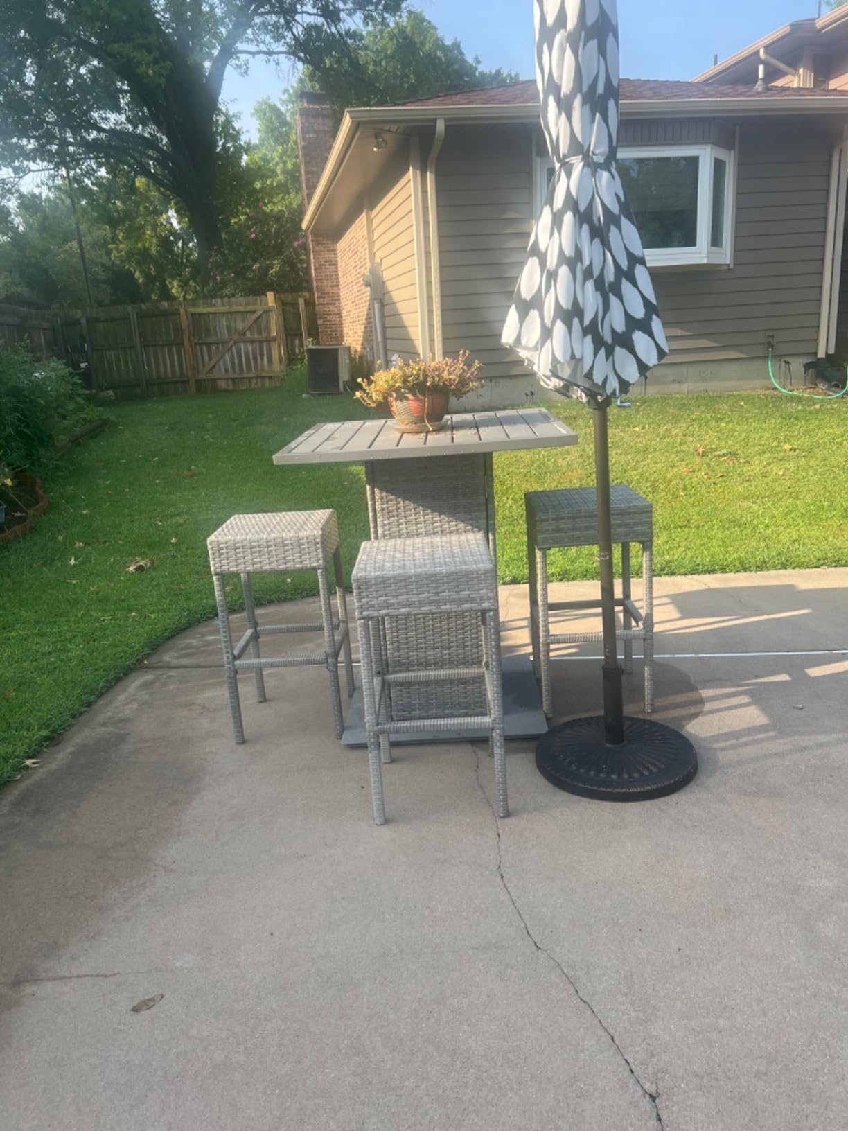 Best Choice Products 5-Piece Outdoor Wicker Bar Table Set for Patio, Poolside, Backyard w/Built-in Bottle Opener, Hidden Storage Shelf, Metal Tabletop, 4 Stools - Gray Customer Review Best Choice Products 5-Piece Outdoor Wicker Bar Table Set for Patio, Poolside, Backyard w/Built-in Bottle Opener, Hidden Storage Shelf, Metal Tabletop, 4 Stools - Gray - Customer Photo 1