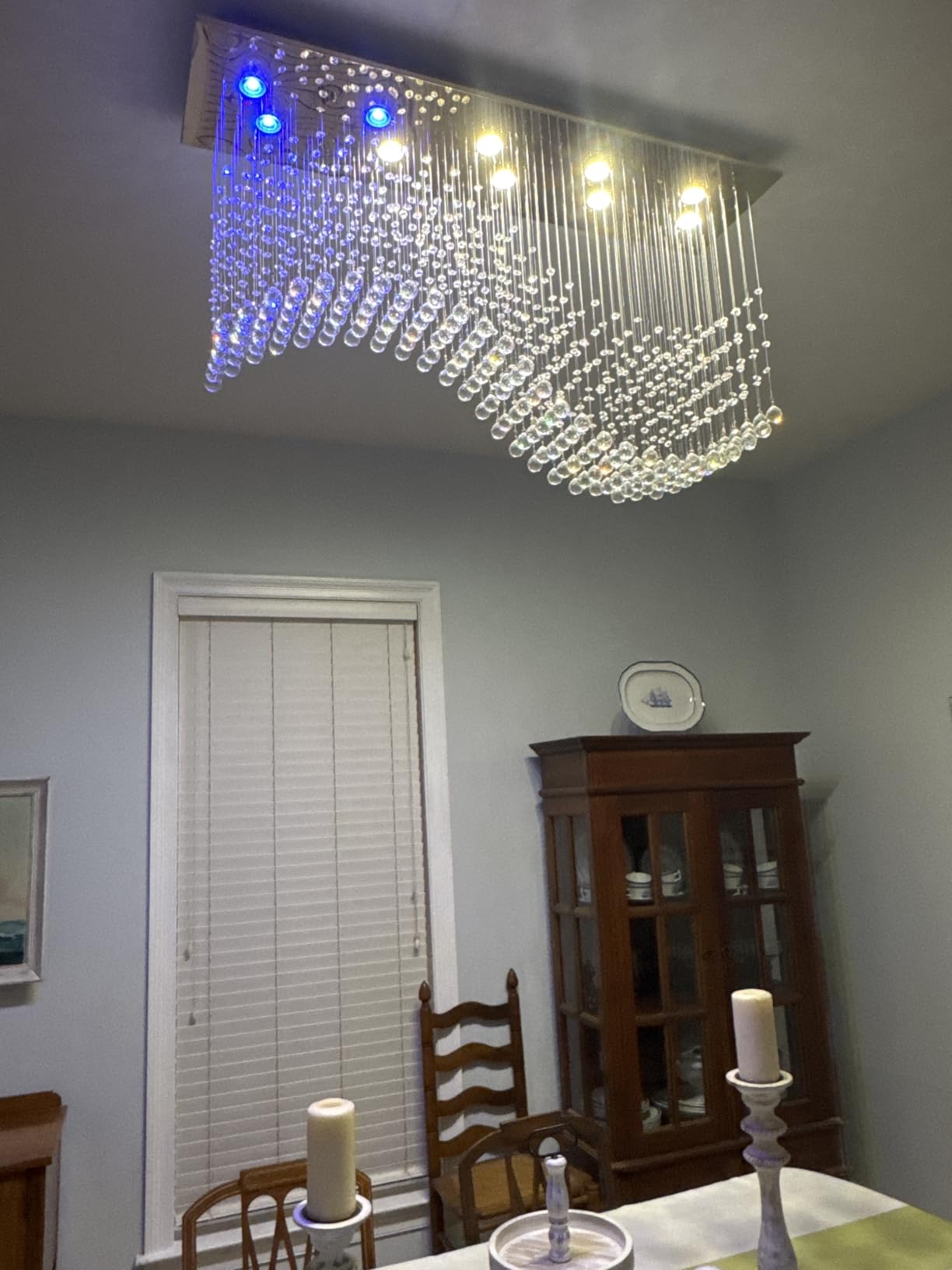 Siljoy Modern Crystal Chandelier, 12-Light Luxury Large Rectangle Wave Raindrop Chandelier, Rectangular Flush Mount Crystal Ceiling Light for Dining Room Kitchen Island L47'' x W11.8'' x H40'' - Customer Photo 3