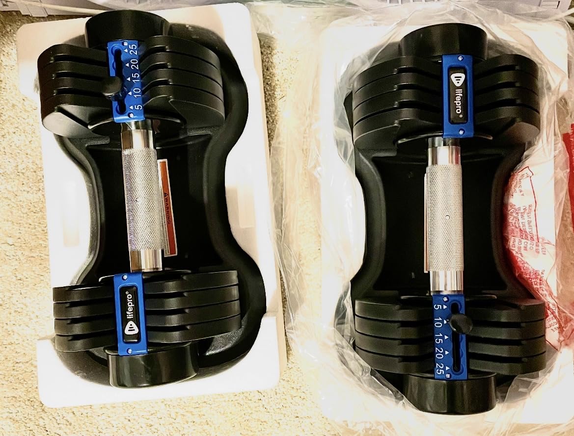 Lifepro Adjustable Dumbbells Set - 5in1-15lb 25lb 43lb 55lb weights Set & Single with Rack - Quick Adjust, Secure Grip - Compact Hand Weights for Men Women Home Gym - Customer Photo 1