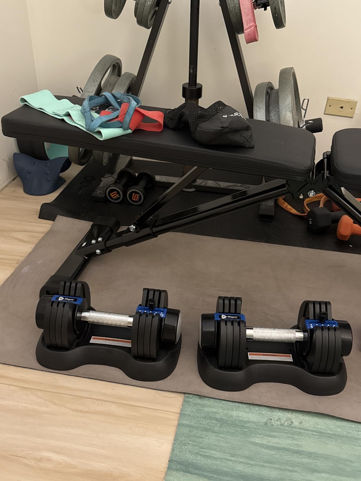 Lifepro Adjustable Dumbbells Set - 5in1-15lb 25lb 43lb 55lb weights Set & Single with Rack - Quick Adjust, Secure Grip - Compact Hand Weights for Men Women Home Gym - Customer Photo 2