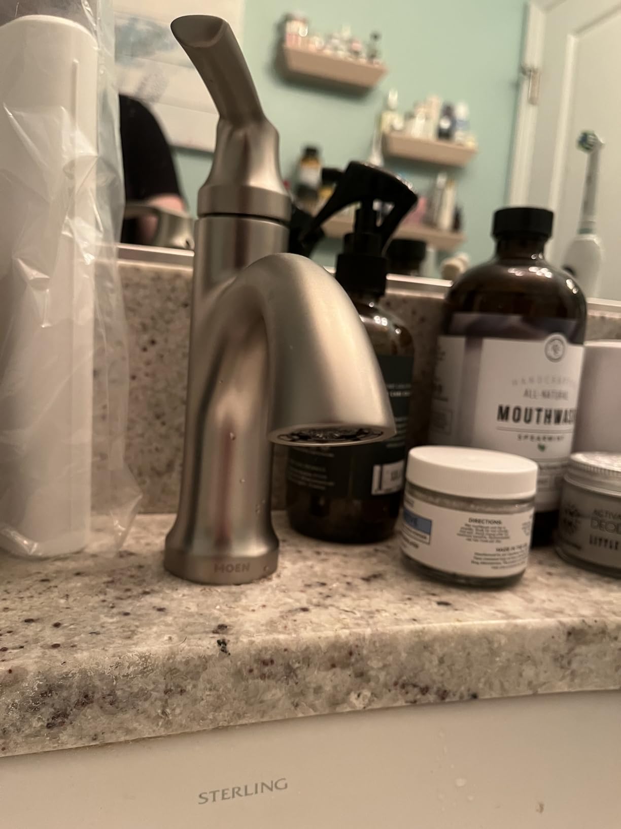 Moen Wellton Spot Resist Brushed Nickel One Hole Single-Handle Bathroom Faucet with Optional Deck Plate and Drain Assembly, 84980SRN - Customer Photo 1