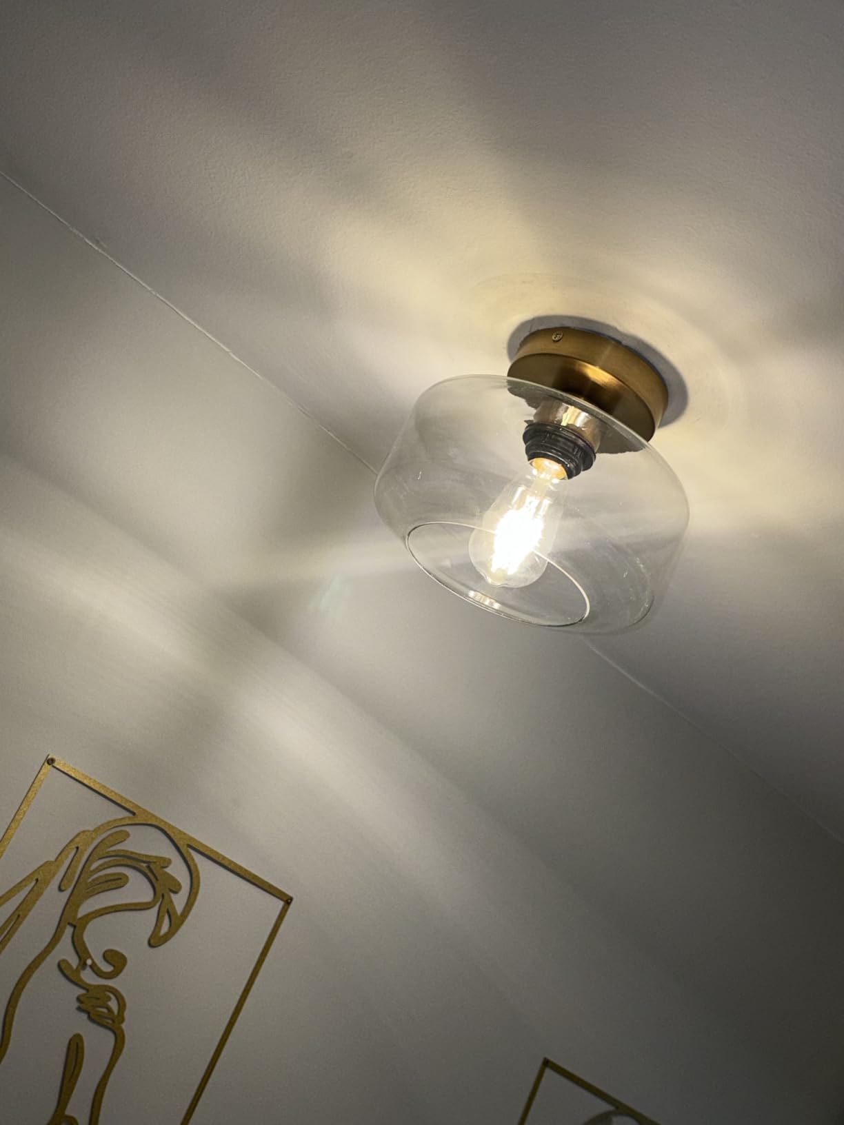 Industrial Semi Flush Mount Ceiling Light, 800 Lumen LED Bulb Included, Seeded Glass Shade Farmhouse Light Fixture for Hallway Corridor Kitchen Bathroom Bedroom Passway - Customer Photo 1