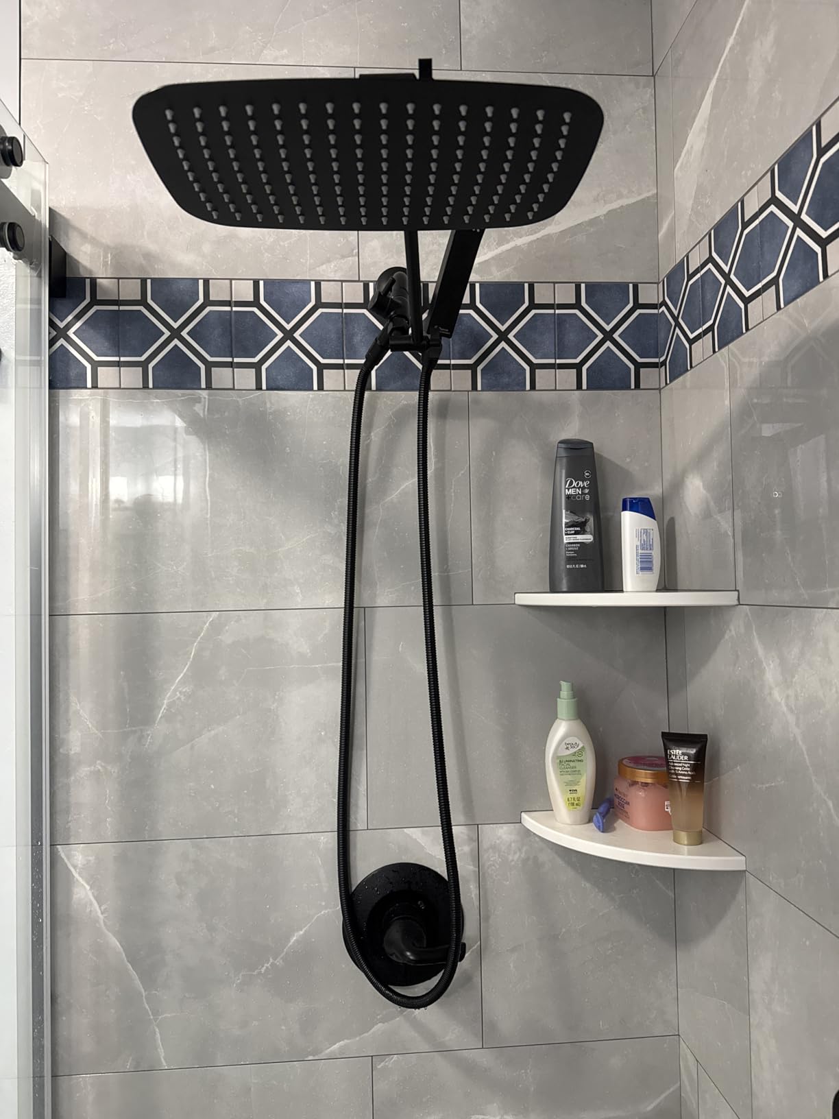 G-Promise All Metal 8 Inch Dual Square Shower Head with Handheld Spray Combo, Rain Shower Head, Adjustable Extension Arm, Smooth 3-Way Diverter, 71 Inch Extra Long Hose - A Bathroom Upgrade (Chrome) - Customer Photo 2