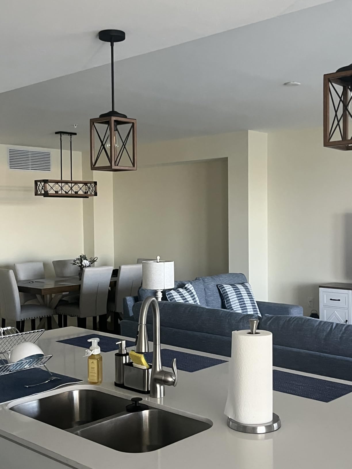 DEWENWILS 2 Pack Farmhouse Pendant Light, Metal Hanging Light Fixture with Wooden Grain Finish, 48 Inch Adjustable Pipes for Flat and Slop Ceiling, Kitchen Island, Bedroom, Dining Hall, ETL Listed - Customer Photo 1