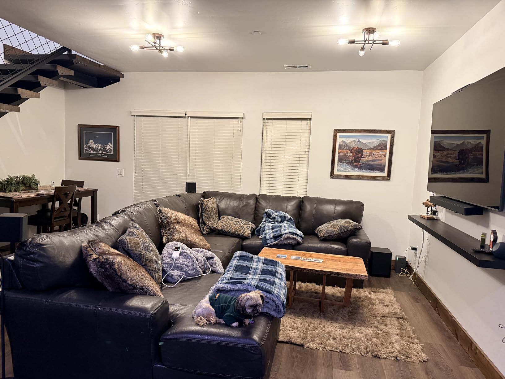 TOBUSA Semi Flush Mount Ceiling Light Fixture Matte Black, Modern Sputnik Close to Ceiling Light, Chandelier Light Fixture Ceiling for Bedroom Kitchen Living Room Dining Room, 4 Light E26 Socket - Customer Photo 1