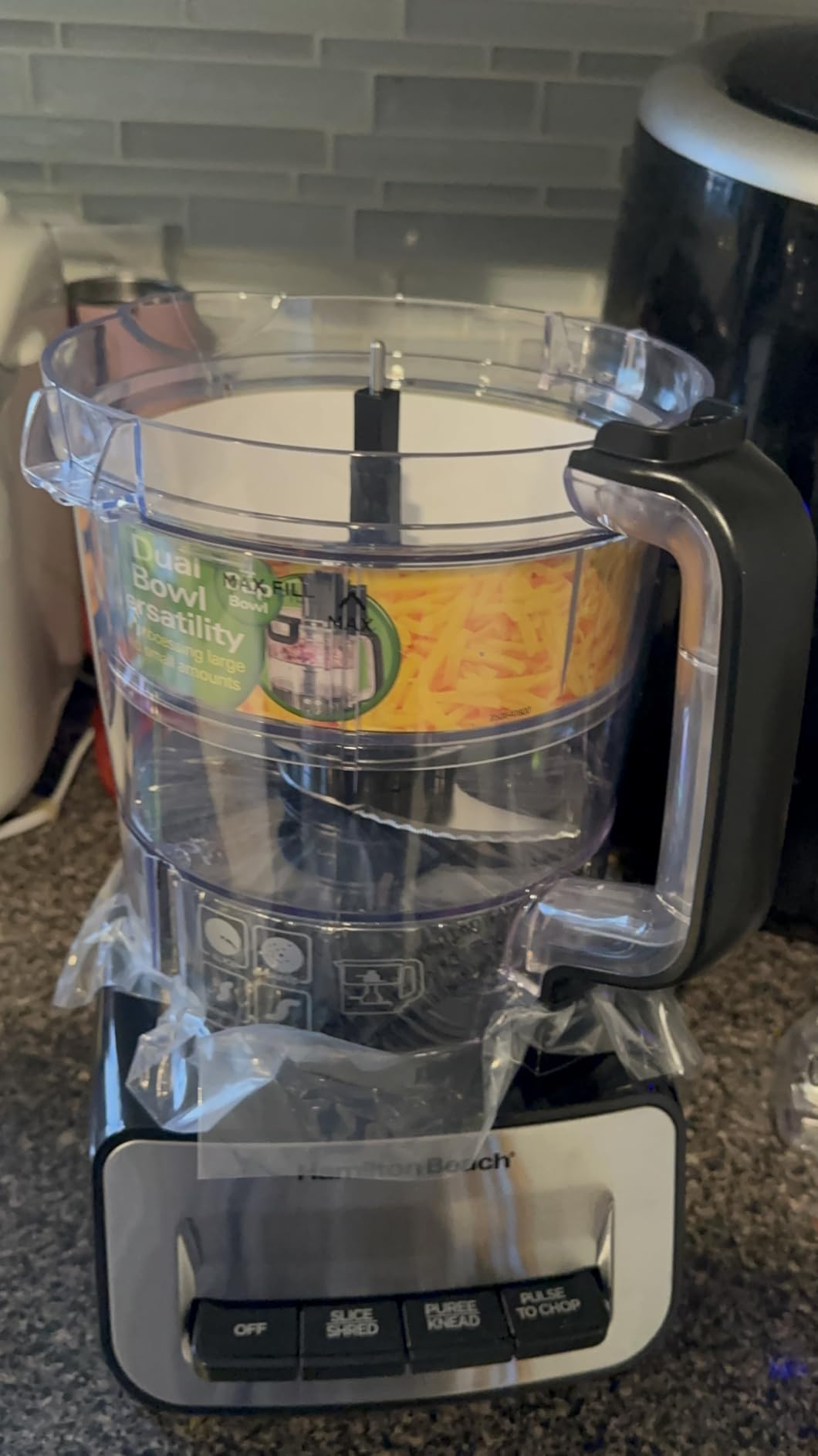Hamilton Beach Stack & Snap Food Processor and Vegetable Chopper, Stainless Steel Blades, 14 Cup + 4-Cup Mini Bowls, 3-Speed 500 Watt Motor, Black (70585) - Customer Photo 1