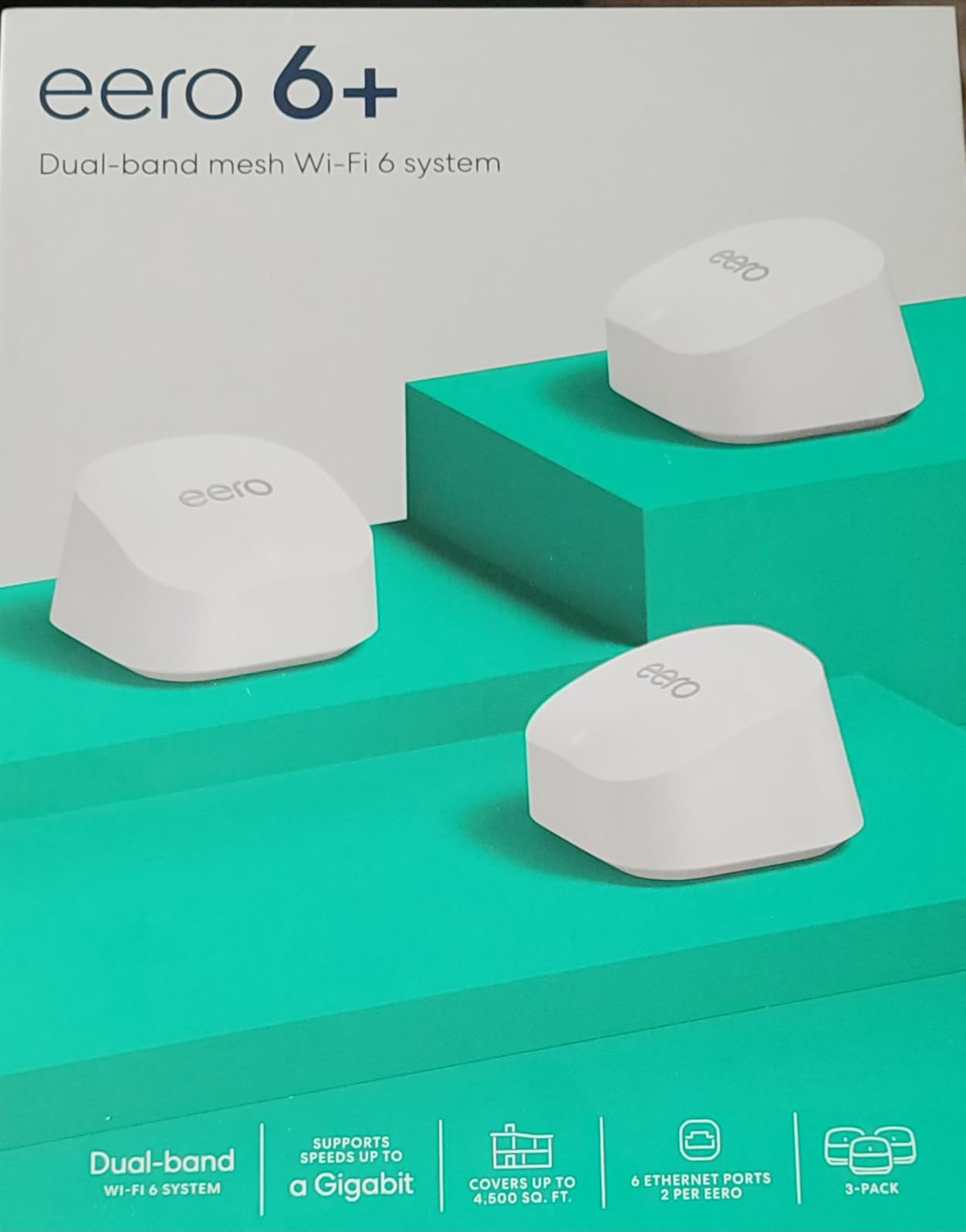 Amazon eero 6+ mesh wifi system - Supports internet plans up to a Gigabit, Coverage up to 3,000 sq. ft., Connect 75+ devices, 2-pack - Customer Photo 1