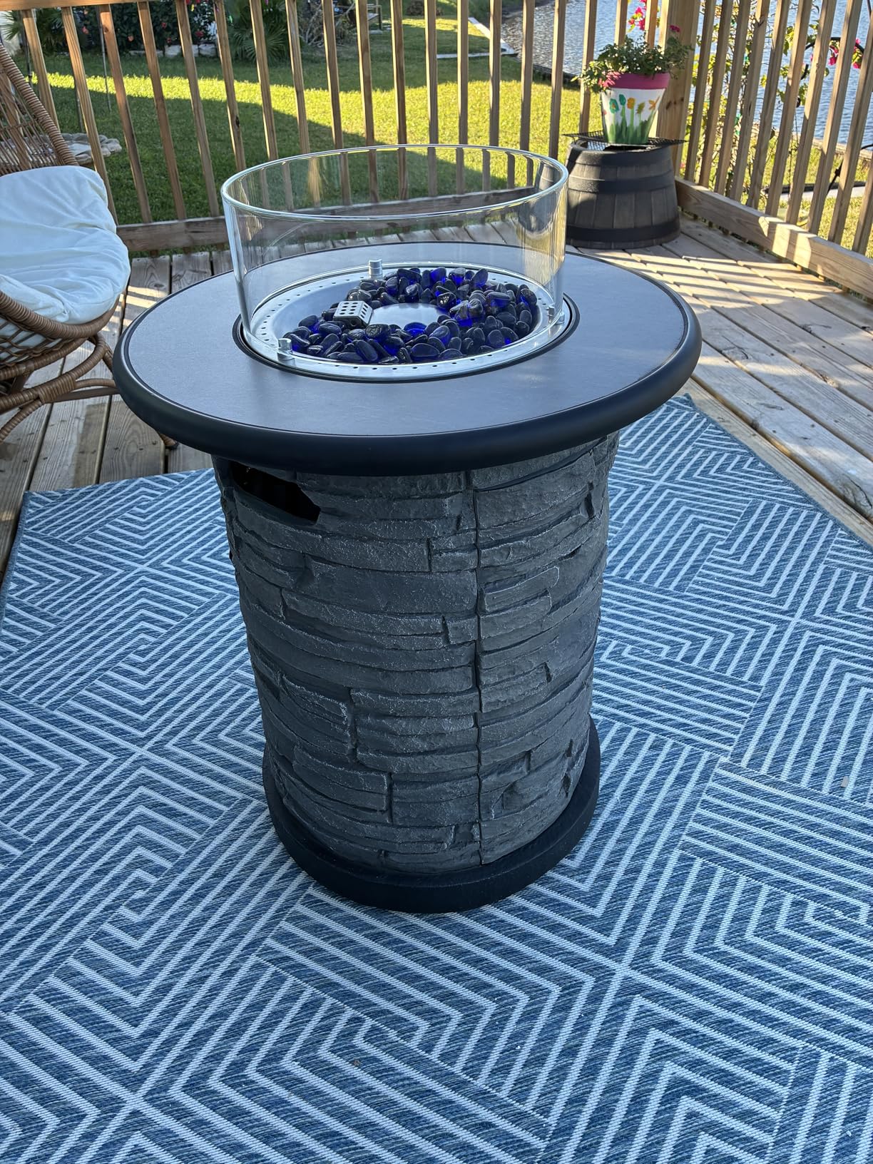 BAIDE HOME Outdoor Propane Fire Pit Table, Round Porcelain Tile Top 22