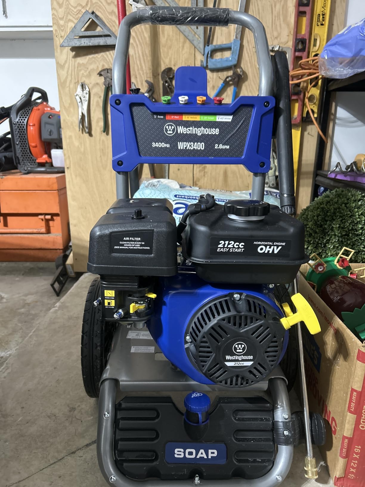 Westinghouse WPX3400 Gas Pressure Washer, 3400 PSI and 2.6 Max GPM, Onboard Soap Tank, Spray Gun and Wand, 5 Nozzle Set, for Cars/Fences/Driveways/Homes/Patios/Furniture - Customer Photo 1