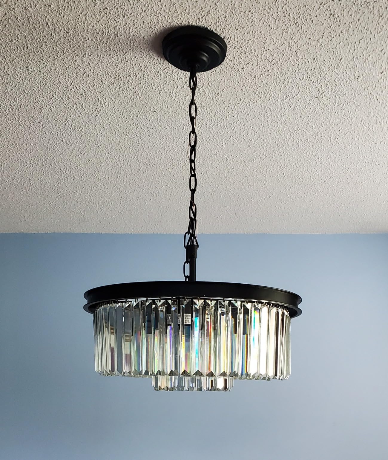 GMlixin Large Crystal Chandelier Modern Luxury Pendant Ceiling Lights Fixture for Dining Living Room 18-Lights 3-Tier Raindrop Chandeliers Lighting (Chrome, Dia 39 Inch) - Customer Photo 4