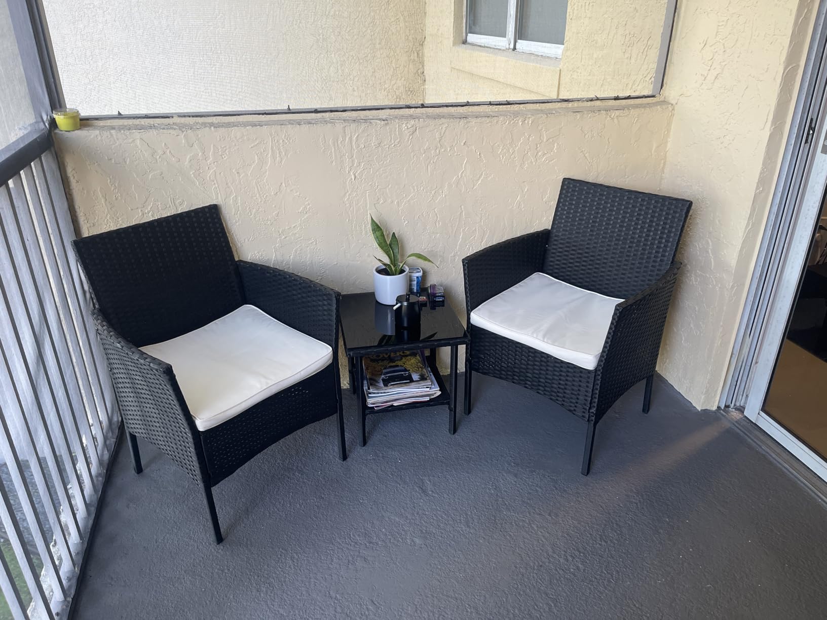 FDW Wicker Outdoor Furniture Patio Furniture Set of 3 Rattan Patio Chairs Outdoor Chairs Patio Conversation Set with Coffee Table for Yard Backyard Lawn Porch Poolside Balcony,Black Customer Review FDW Wicker Outdoor Furniture Patio Furniture Set of 3 Rattan Patio Chairs Outdoor Chairs Patio Conversation Set with Coffee Table for Yard Backyard Lawn Porch Poolside Balcony,Black - Customer Photo 2