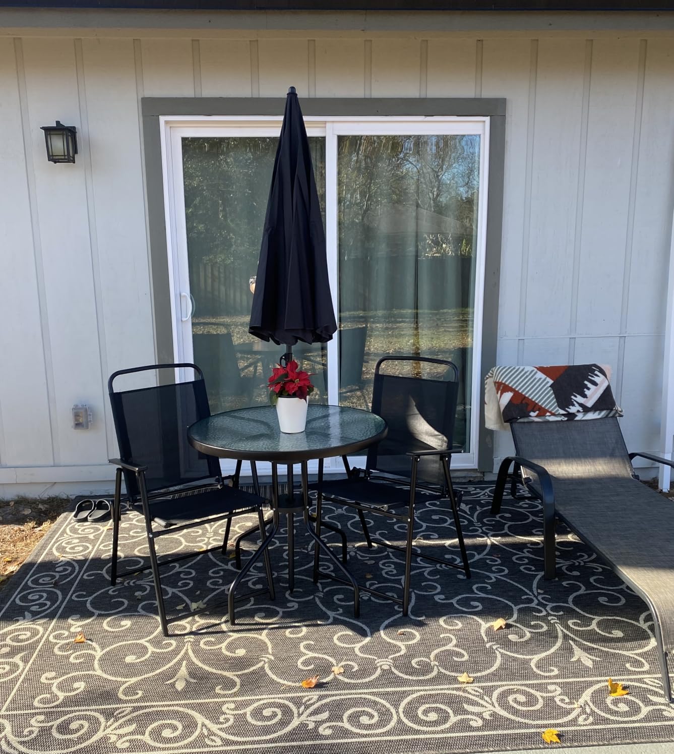 Vongrasig 6 Piece Folding Patio Dining Set,Small Metal Outdoor Garden Patio Table and Chair Set w/Umbrella for Lawn,Deck,Backyard,Black - Customer Photo 1