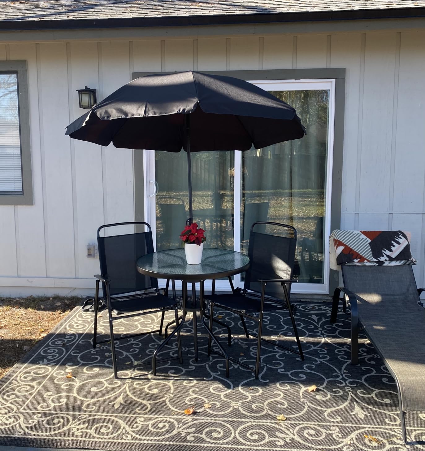 Vongrasig 6 Piece Folding Patio Dining Set,Small Metal Outdoor Garden Patio Table and Chair Set w/Umbrella for Lawn,Deck,Backyard,Black - Customer Photo 2