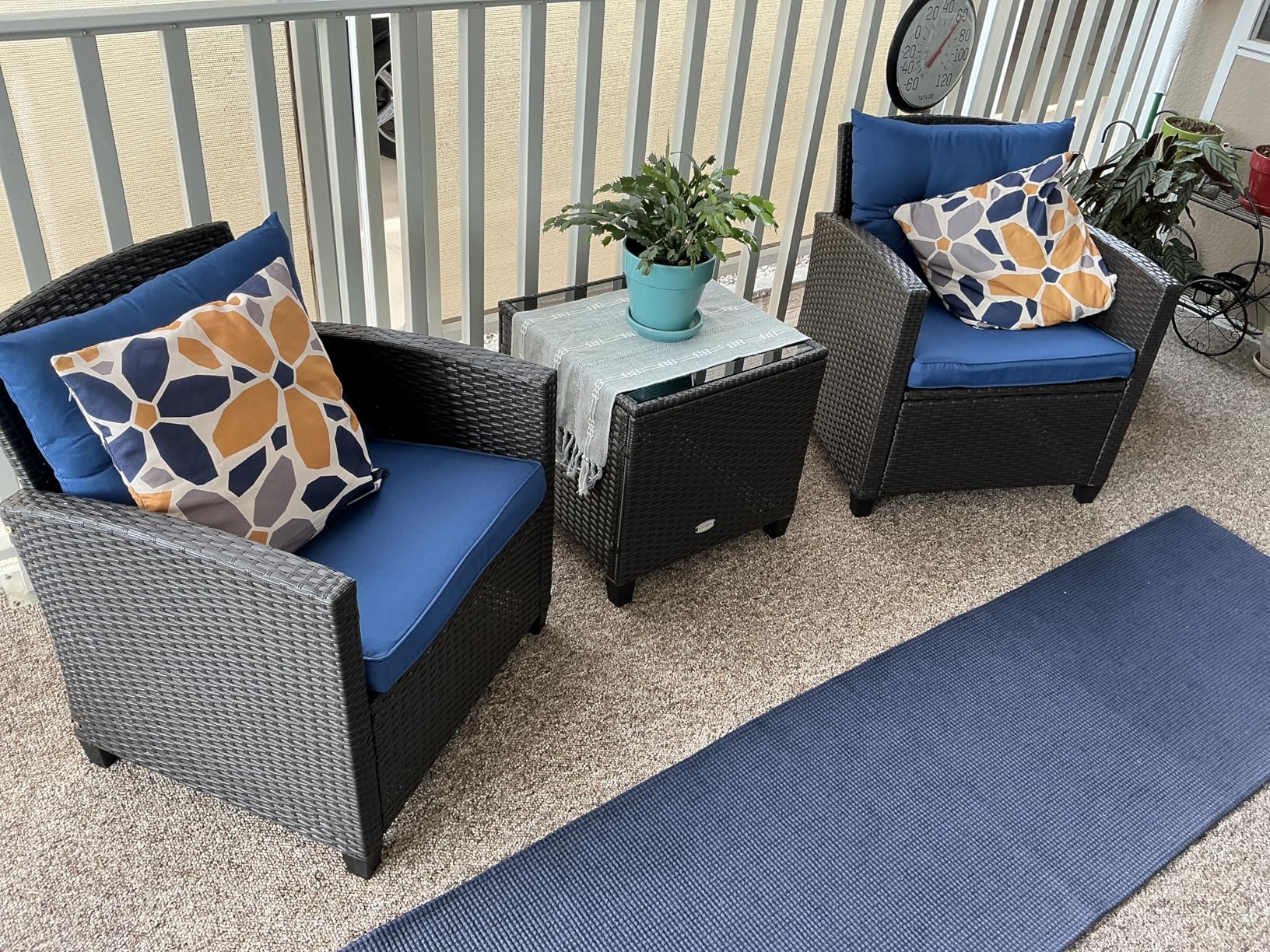 Tangkula 3 Pieces Patio Furniture Set, PE Rattan Wicker 3 Pcs Outdoor Sofa Set w/Washable Cushion and Tempered Glass Tabletop, Conversation Furniture for Garden Poolside Balcony (White) - Customer Photo 1