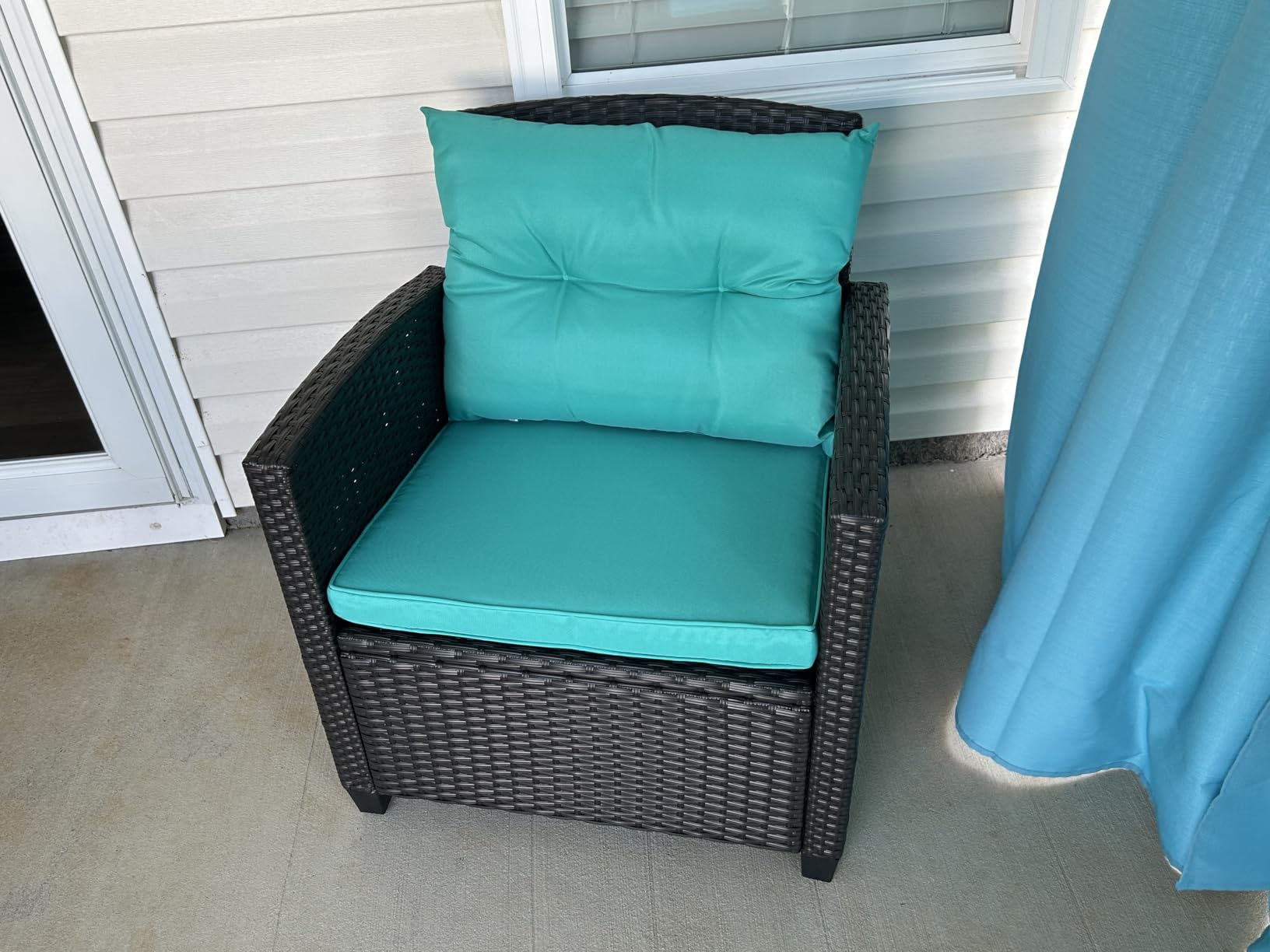 Tangkula 3 Pieces Patio Furniture Set, PE Rattan Wicker 3 Pcs Outdoor Sofa Set w/Washable Cushion and Tempered Glass Tabletop, Conversation Furniture for Garden Poolside Balcony (White) - Customer Photo 2