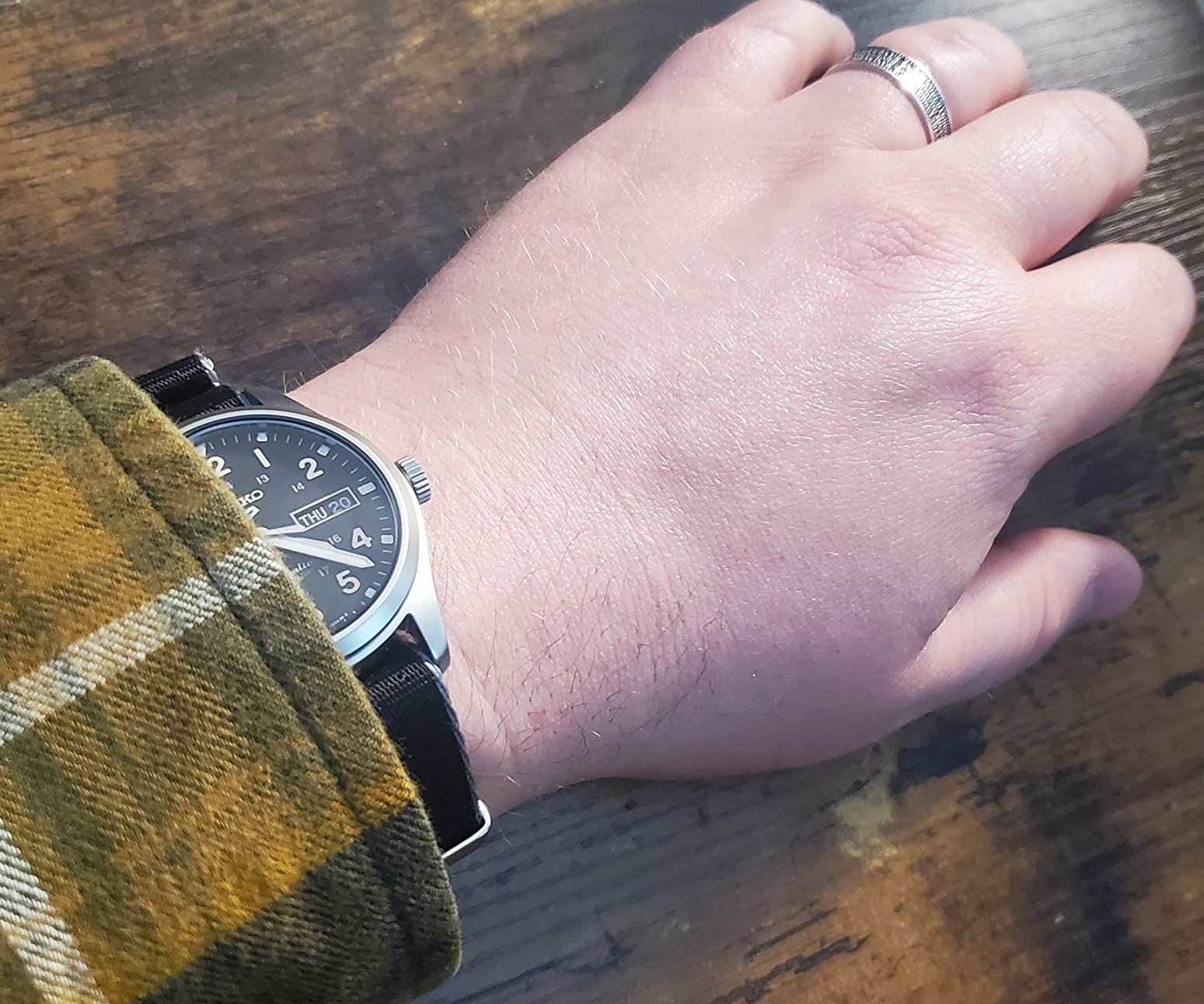 SEIKO SRPG37 Watch for Men - 5 Sports - Automatic with Manual Winding Movement, Black Dial, Stainless Steel Case, Black Nylon Strap, 100m Water Resistant, and Day/Date Display - Customer Photo 1