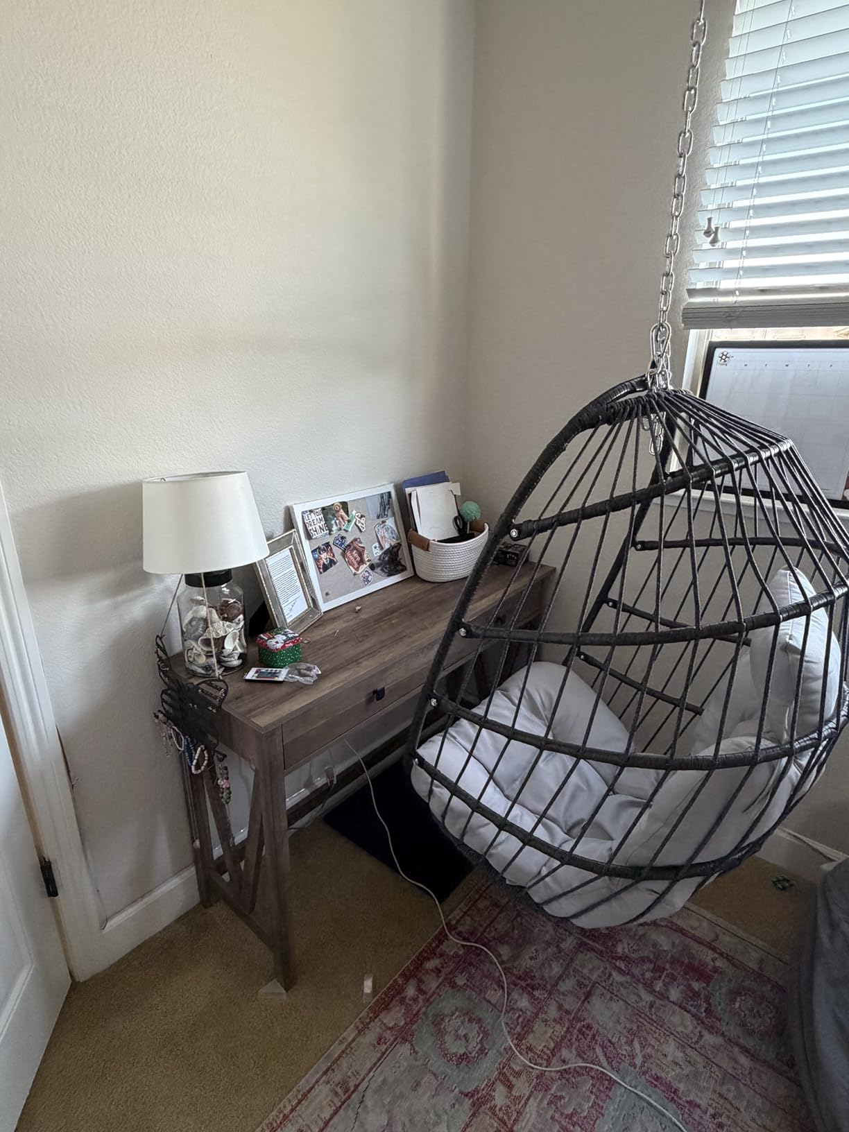 NICESOUL Hanging Egg Chair with Stand Indoor Outdoor, Comfy Patio Rattan Swing Hammock Chairs with Cushion, 350lbs Capacity Egg Shaped Chair for Lawn Backyard Balcony Bedroom - Customer Photo 1