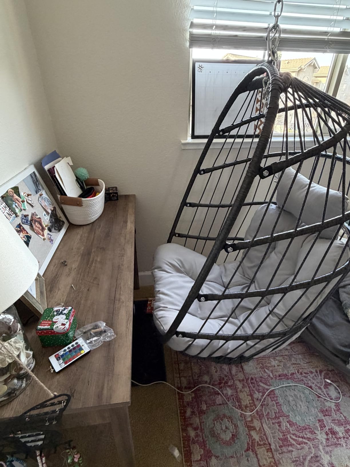 NICESOUL Hanging Egg Chair with Stand Indoor Outdoor, Comfy Patio Rattan Swing Hammock Chairs with Cushion, 350lbs Capacity Egg Shaped Chair for Lawn Backyard Balcony Bedroom - Customer Photo 2