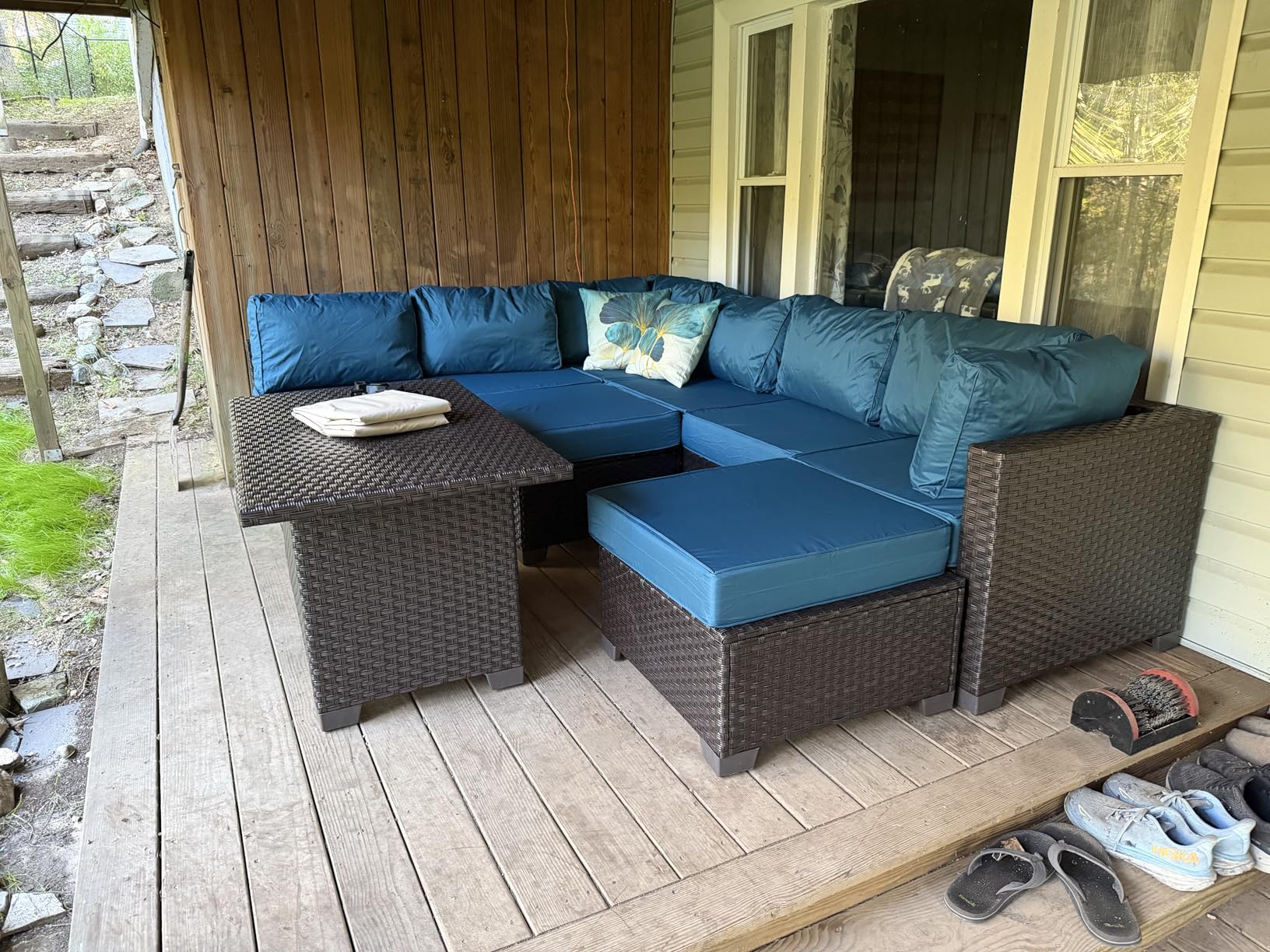 9 Pieces Wicker Patio Furniture Set Outdoor PE Rattan Sectional Conversation Sofa Set with Grey Cushions and Storage Table - Customer Photo 1