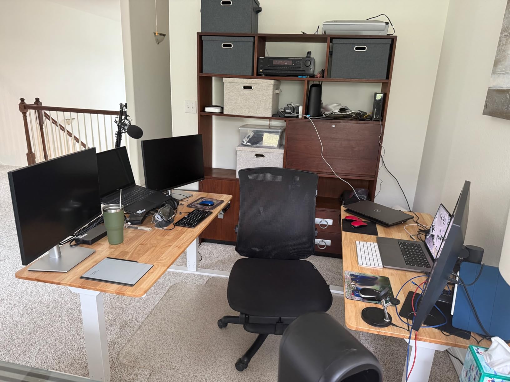 FlexiSpot E6 Bamboo 3-Stage Dual Motor Electric Standing Desk 55 x 28 Sit Stand Up Desk, Holds 220 lbs, Adjustable Height w/ Memory Presets, Solid Bamboo Desktop & White Frame, Ships in 2 Boxes - Customer Photo 1