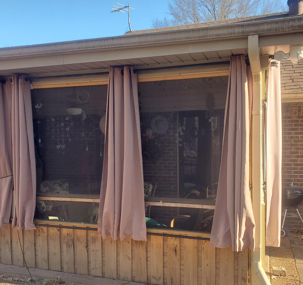 NICETOWN 2 Panels Weighted Blackout Curtains Patio Waterproof Outdoor Curtains, Thermal Insulated Top & Bottom Grommet & Back Tab Wind-Break Drapes Privacy for Pergola, W52 by L84, Tan-Khaki - Customer Photo 1