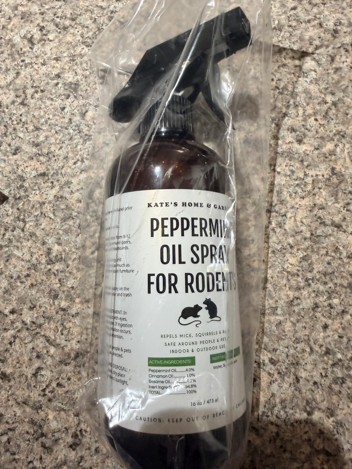 Kate Naturals Peppermint Oil Spray for Rodents, Squirrels, Mouse, Bat, Rat, Car Engines, Mice (16oz, Non-Toxic Rodent Repellent, Pet Safe) - Customer Photo 1