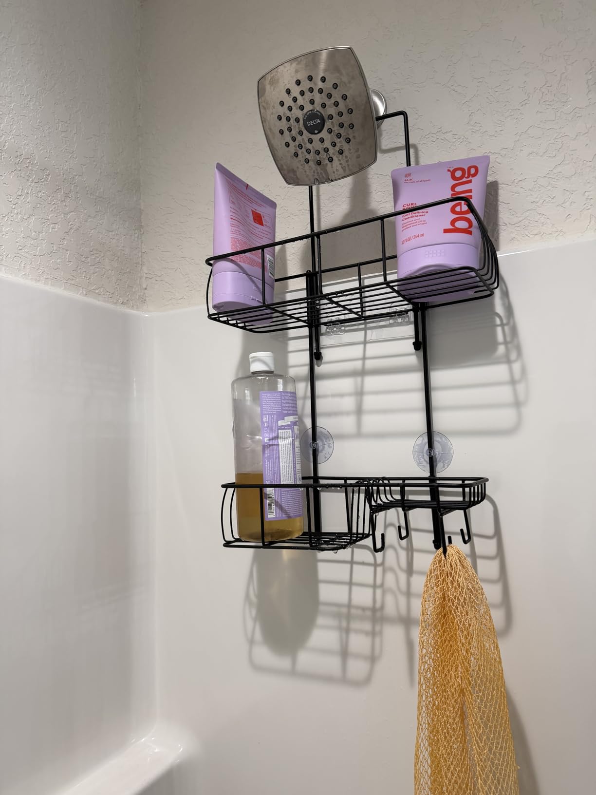Epicano Shower Caddy Hanging, Anti-Swing Over Head Shower Caddy Rustproof with Hooks for Towels, Sponge and More, Matte Black - Customer Photo 1