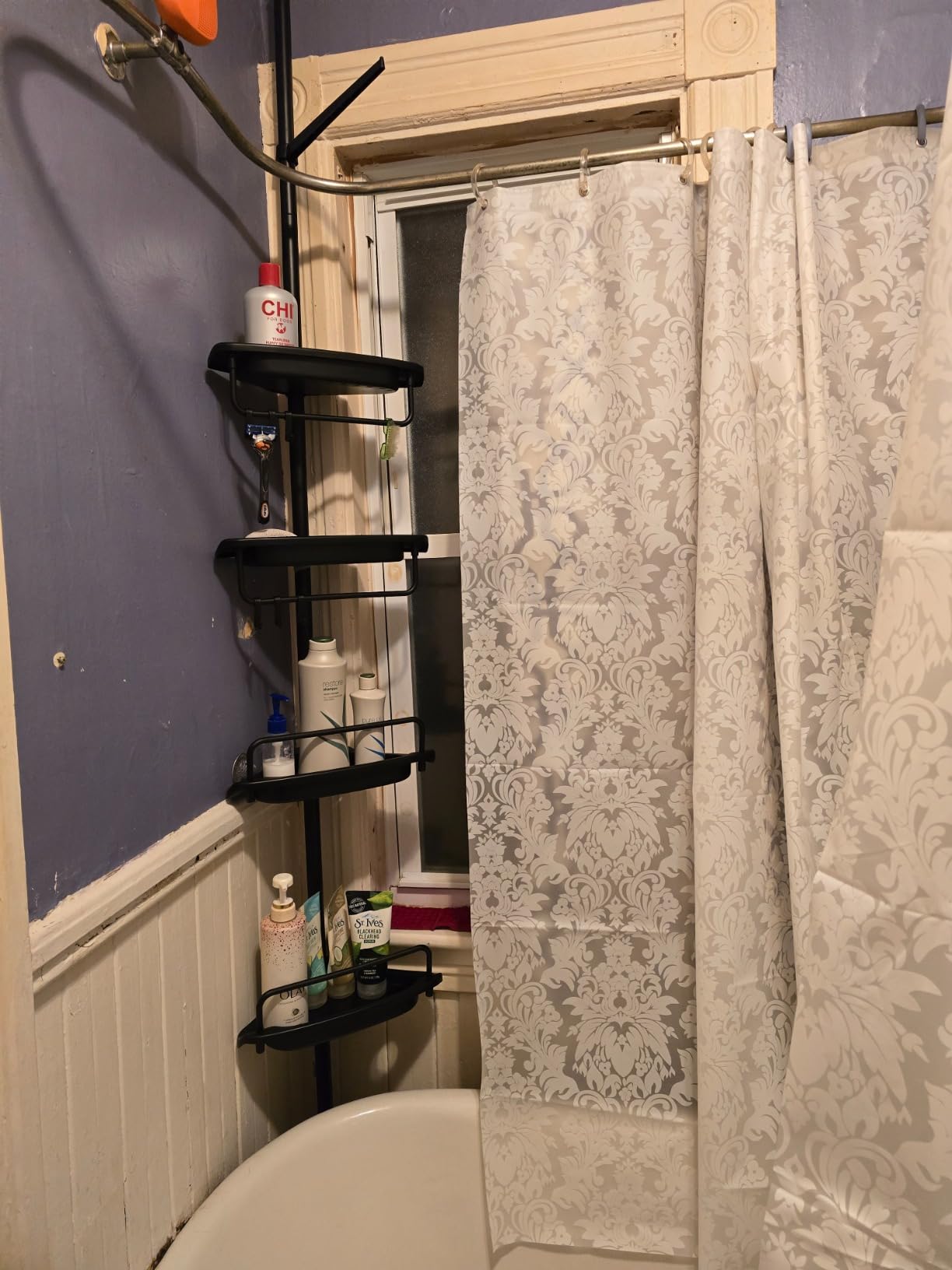 ALLZONE Corner Shower Caddy Tension Pole, Extendable Rustproof Stainless Steel Pole & 4-Tier Adjustable Shelves for Easy Drainage and Built-to-Last Stability, 34 to 116 Inch, Black - Customer Photo 2