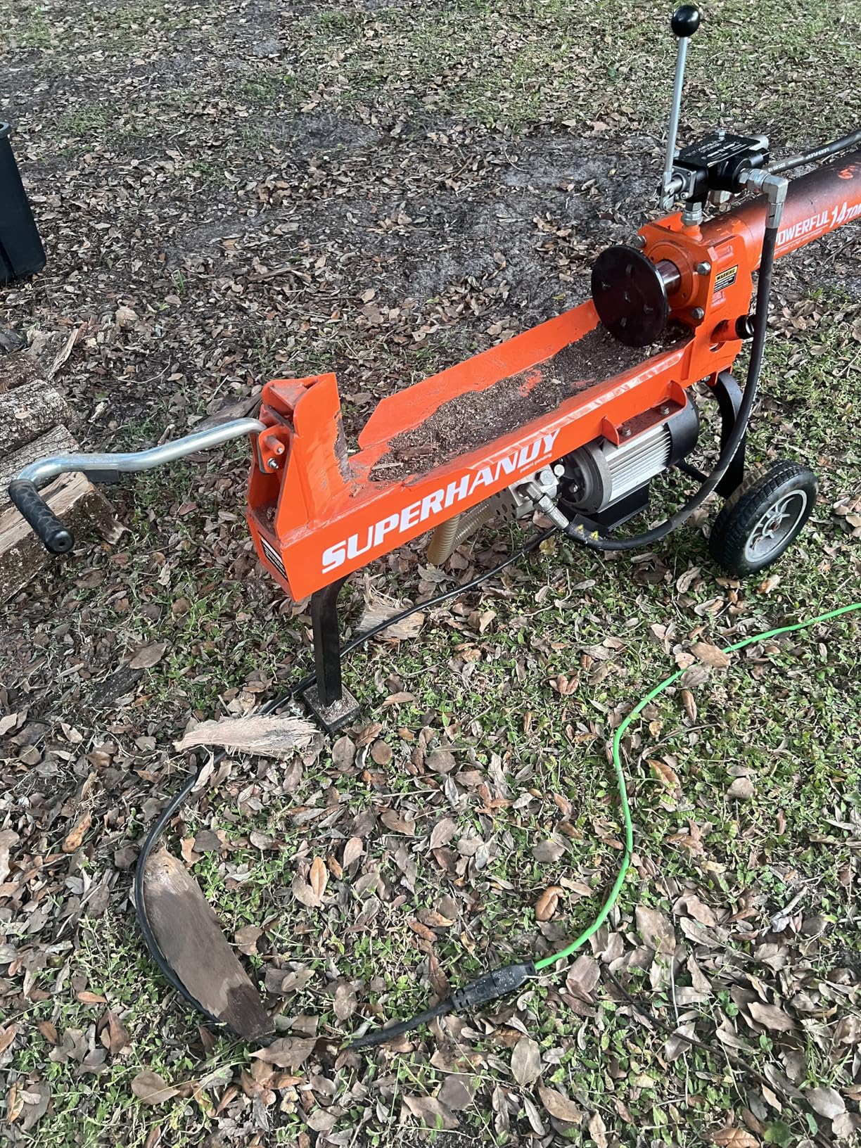 SuperHandy Log Splitter Portable Electric 14 Ton Rapid Auto Return Hydraulic Ram System Bucher Gear Pump 2.5eHP 15Amp Motor Horizontal Full Beam Steel Wedge Firewood Splitting Forestry Harvesting - Customer Photo 1