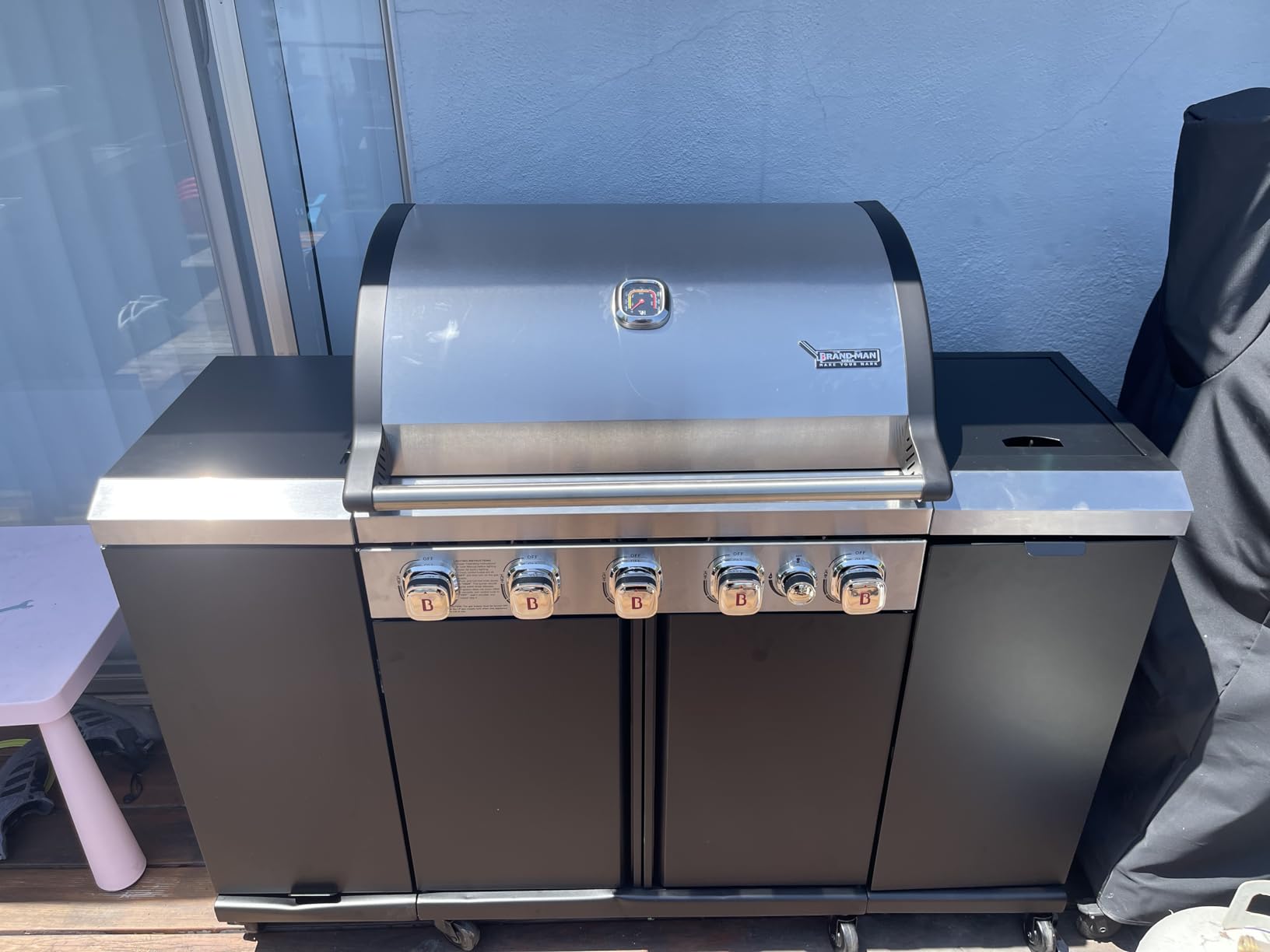 Brand-Man 6-Burner Gas Outdoor Kitchen Grill Island with Side Burner - 72,000 BTU Stainless Steel BBQ Grill Station with Storage Cabinets, Fold-out Prep Table, LPG/NG Convertible, Gray - Customer Photo 3