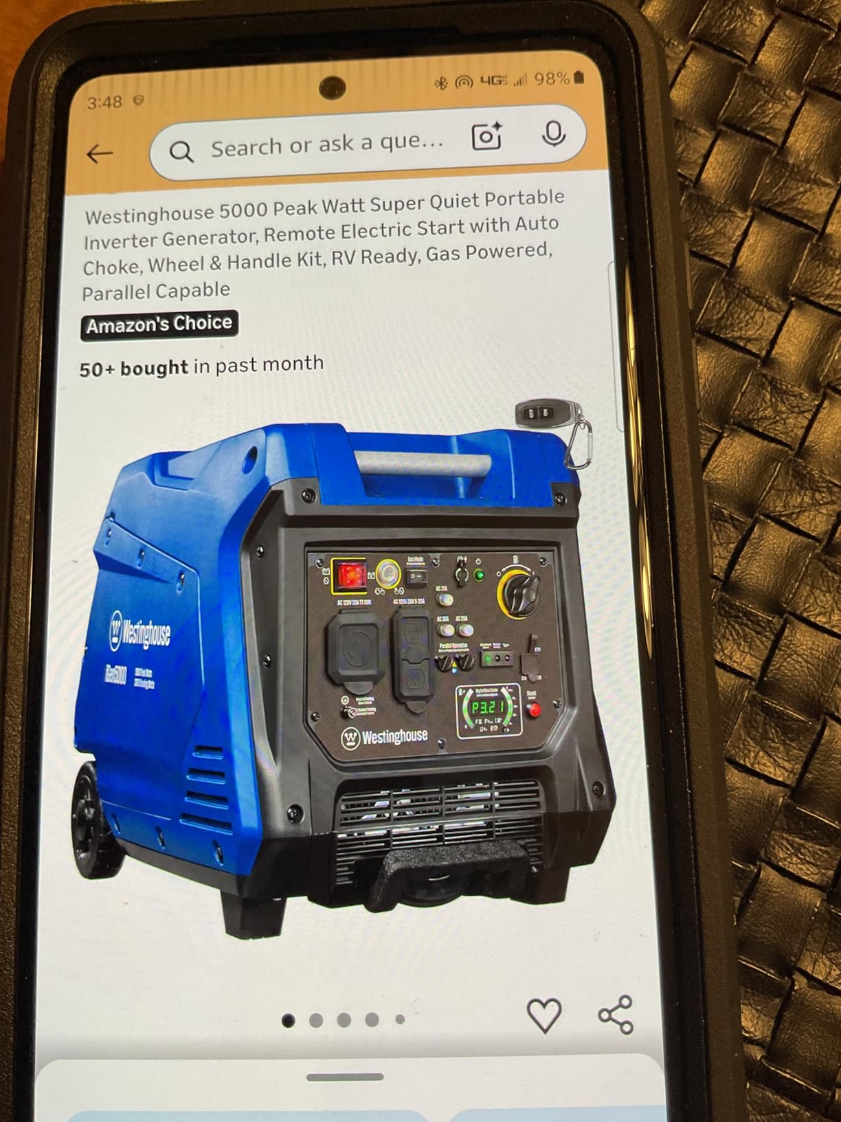 Westinghouse 5000 Peak Watt Super Quiet Dual Fuel Portable Inverter Generator, Remote Electric Start, Gas & Propane Powered, RV Ready 30A Outlet, Parallel Capable, Blue/Black Customer Review Westinghouse 5000 Peak Watt Super Quiet Dual Fuel Portable Inverter Generator, Remote Electric Start, Gas & Propane Powered, RV Ready 30A Outlet, Parallel Capable, Blue/Black - Customer Photo 2