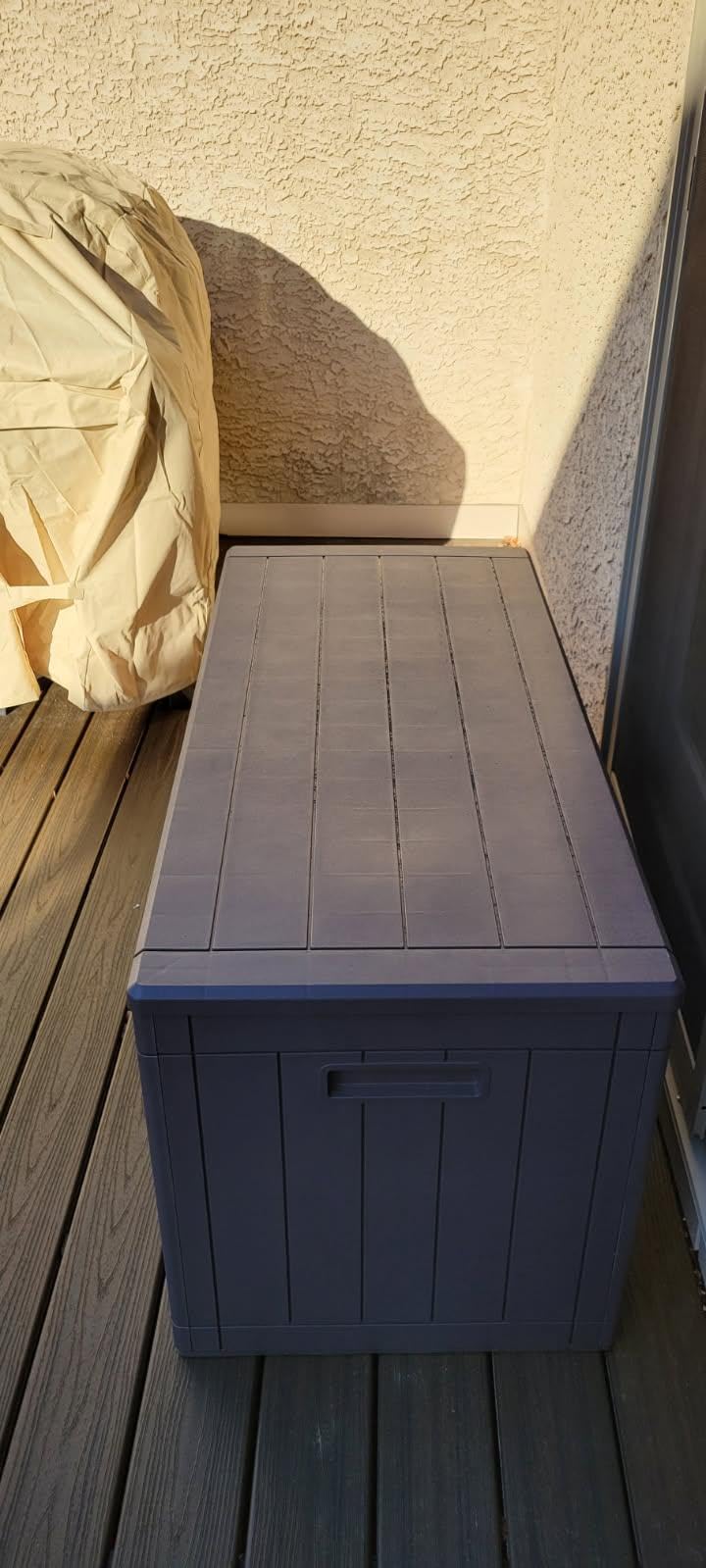 Devoko 100 Gallon Waterproof Large Resin Deck Box Indoor Outdoor Lockable Storage Container for Patio Furniture Cushions Garden Tools (100 Gallon, Black) - Customer Photo 1